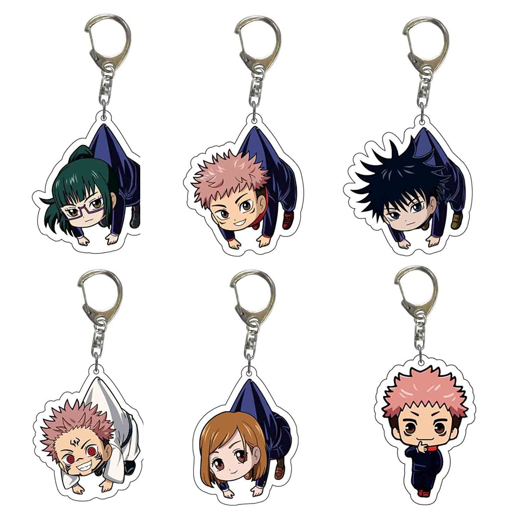 6pcs Jujutsu Kaisen Anime Keychain Set - Itadori Yuji & Satoru Gojo Double-Sided Acrylic Pendant - Cute Anime Keychains for Backpacks, Bags & Gifts