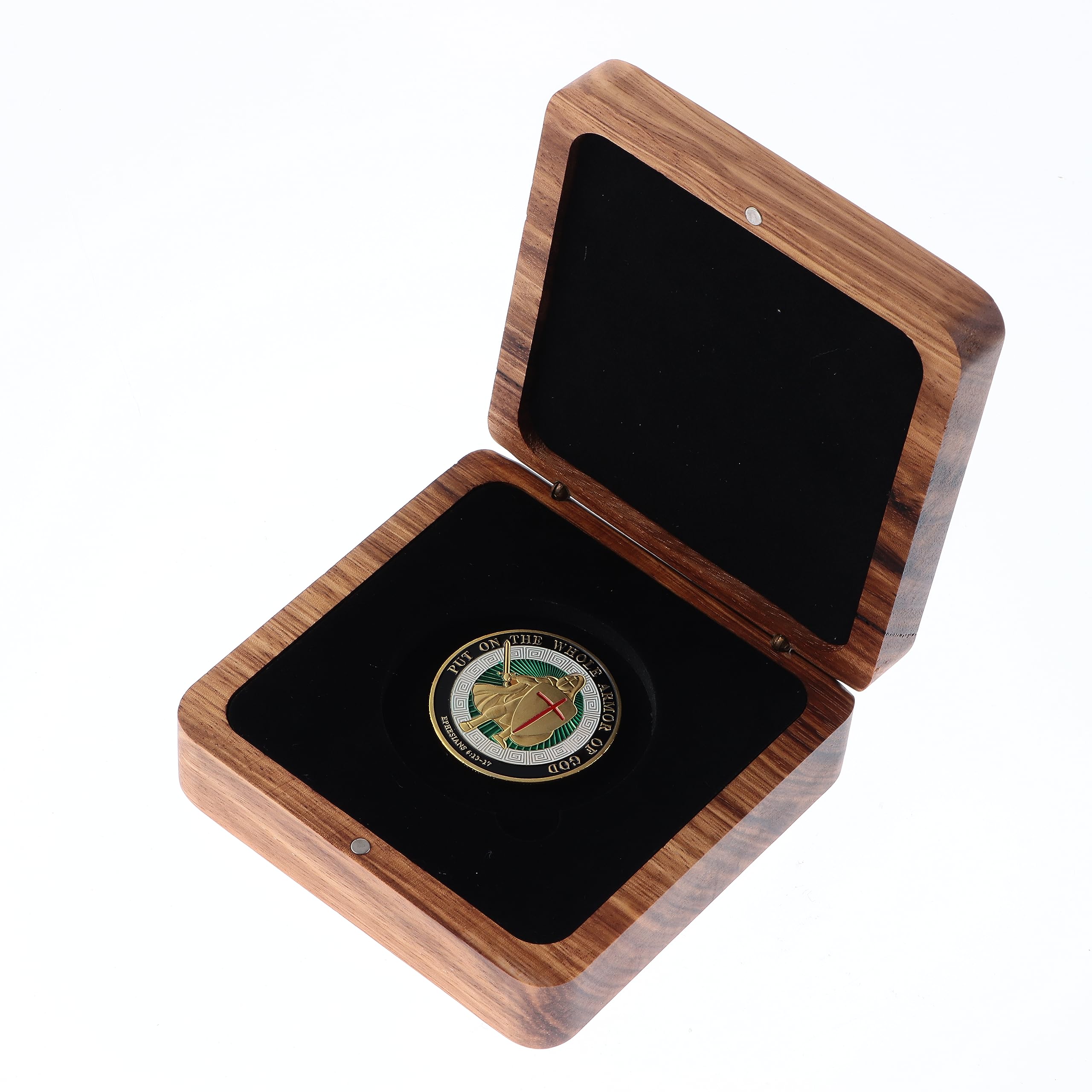 Premium Walnut Wood Challenge Coin Display Box - Handcrafted Wooden Presentation Case for Collectible Coins - Perfect for Military, Police, and Firefighter Gift Scenes