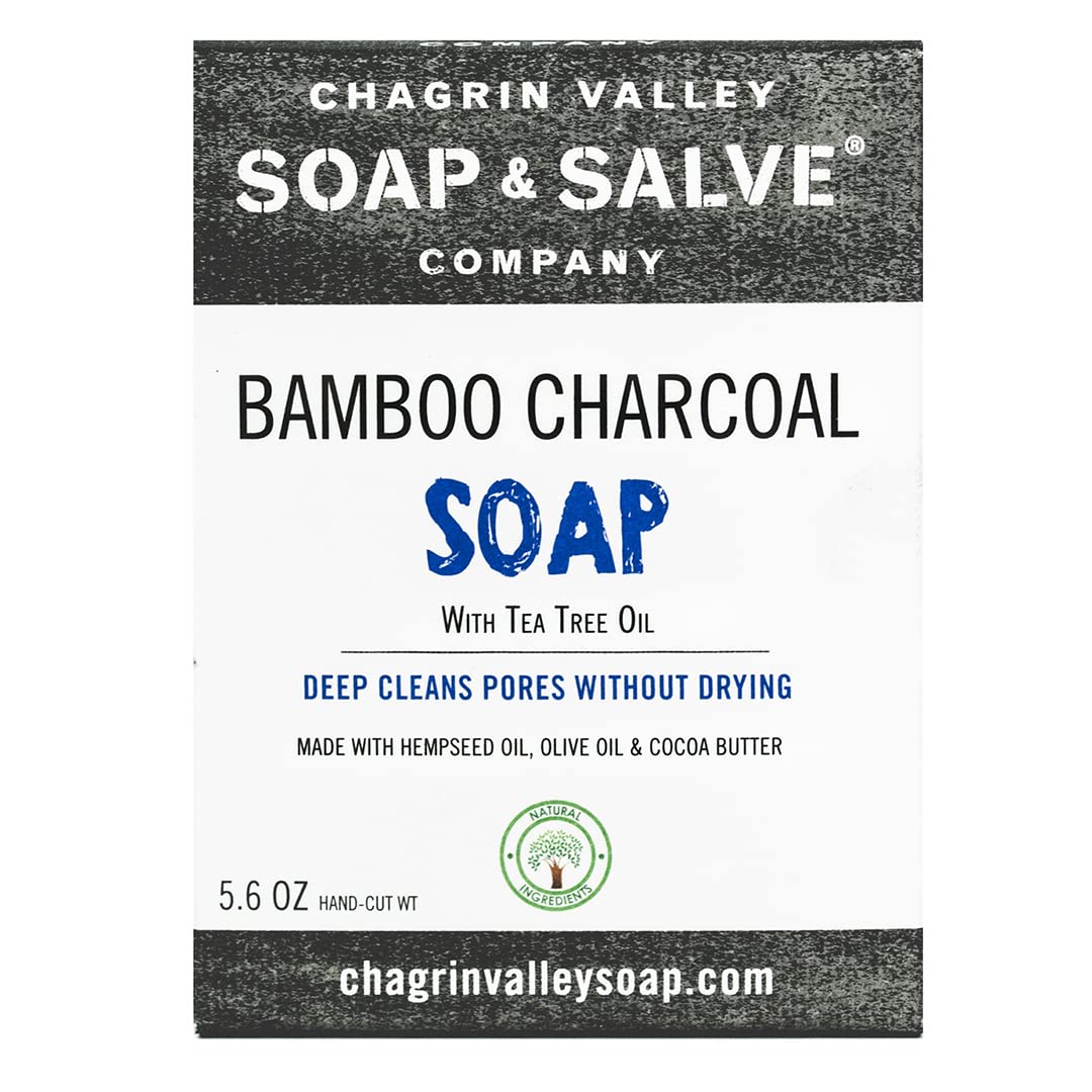 Organic Bamboo Charcoal Soap Bar by Chagrin Valley - Natural Deep Cleansing & Detoxifying Face & Body Soap for Acne, Oily Skin & Blackheads - Perfect for Daily Skincare Routine & Spa Day at Home