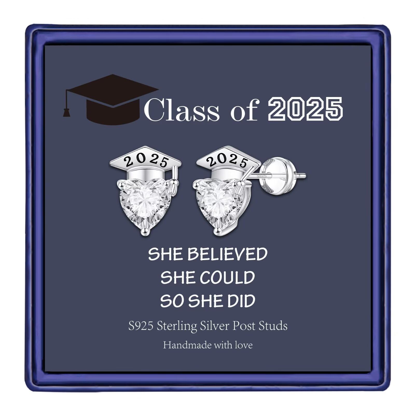 Hypoallergenic S925 Sterling Silver Heart Stud Earrings with Cubic Zirconia - Perfect Graduation Gift for Women 2025 | Sensitive Ear Friendly Jewelry for College Graduates, Birthday & Special Occasions