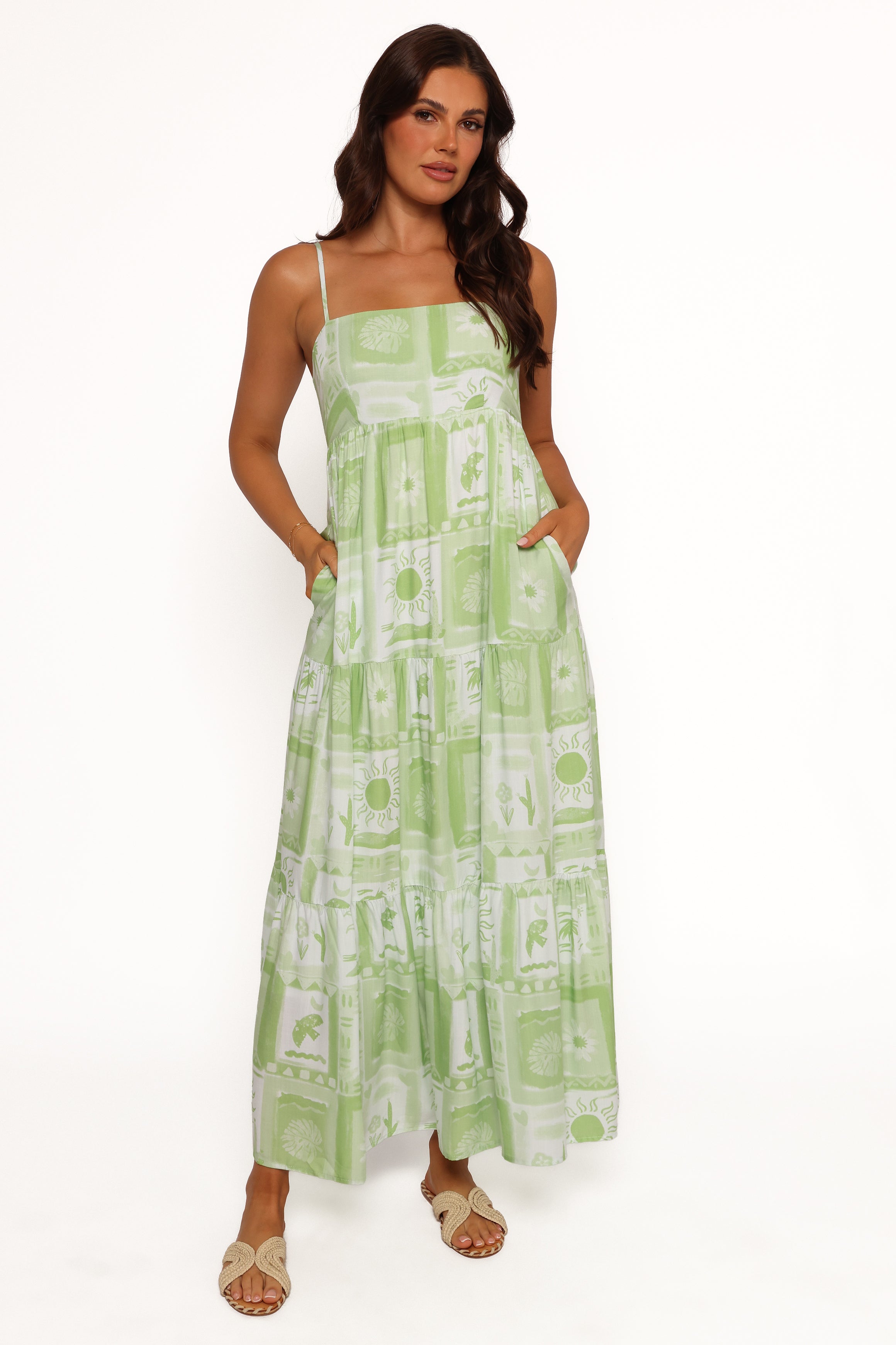 Eudora Women's Maxi Dress - Floral Print Green Long Summer Dress for Beach, Vacation & Casual Wear