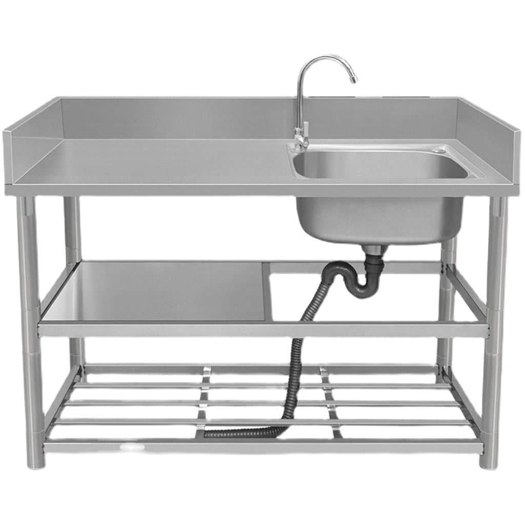 Wyxy Commercial Catering Sink - 304 Stainless Steel Kitchen Sink with 3-Tier Storage Shelf & 360° Swivel Faucet | Free-Standing Wash Basin for Restaurants, Bars, Cafeterias & Commercial Kitchens | Ideal for Food Prep, Dishwashing & High-Traffic Areas