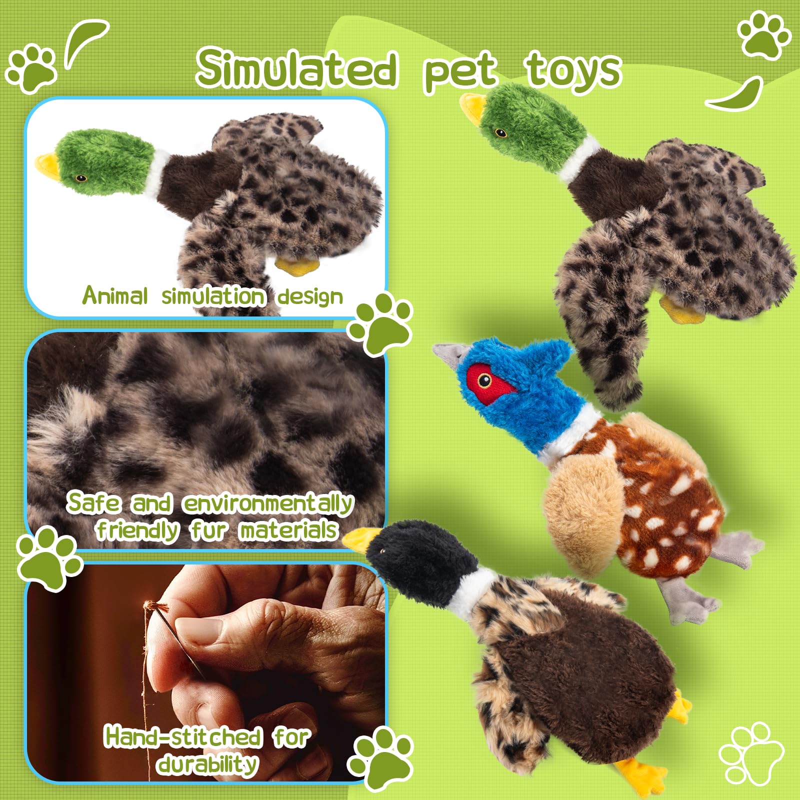 Durable Dog Squeaky Toys 3-Pack - Plush Bird Chew Toys for Small Dogs - Play & Training