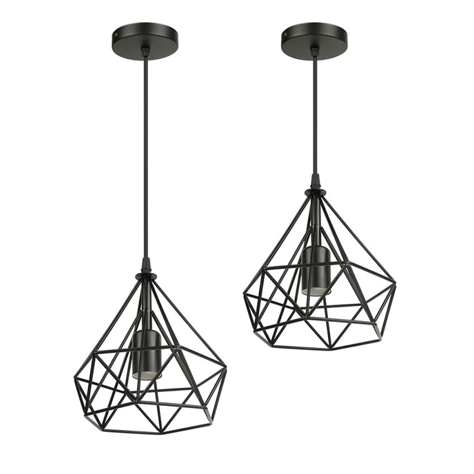 2-Pack Vintage Metal Wire Iron Pendant Light Fixtures - Retro Cage Chandelier for Bedroom, Parlor & Home Decor | Black Hanging Ceiling Lamp | Perfect for Farmhouse, Industrial & Boho Interior Design