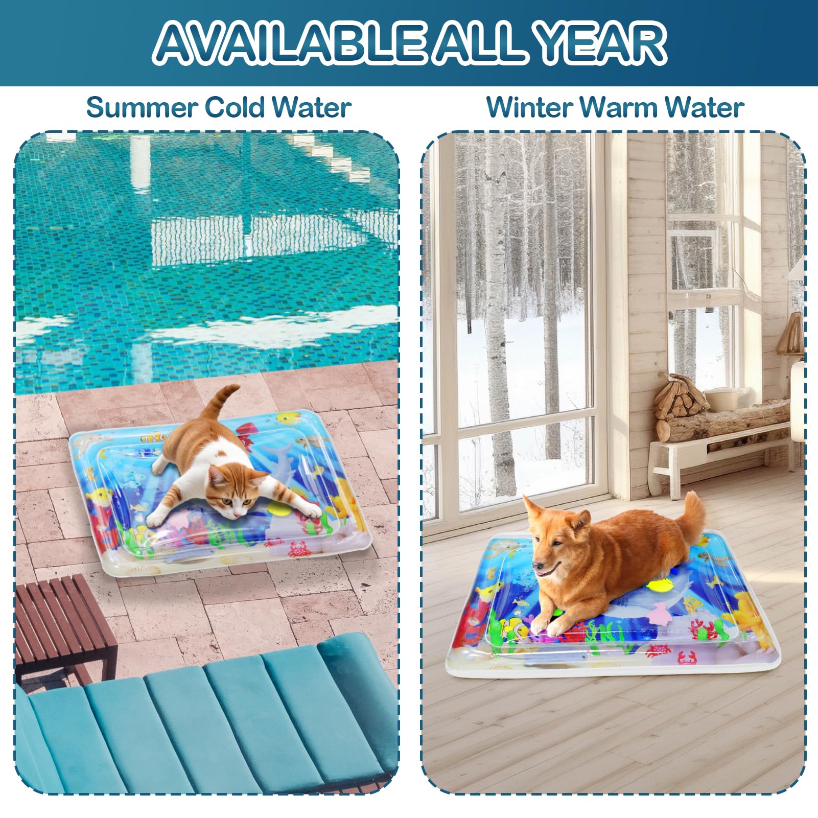 Upgraded Thickened Water Sensory Playmat for Cats & Dogs - Interactive Pet Cooling Mat, Kicker Toy for Bored Pets - Indoor/Outdoor Exercise & Play - Perfect for Hot Weather & Playtime