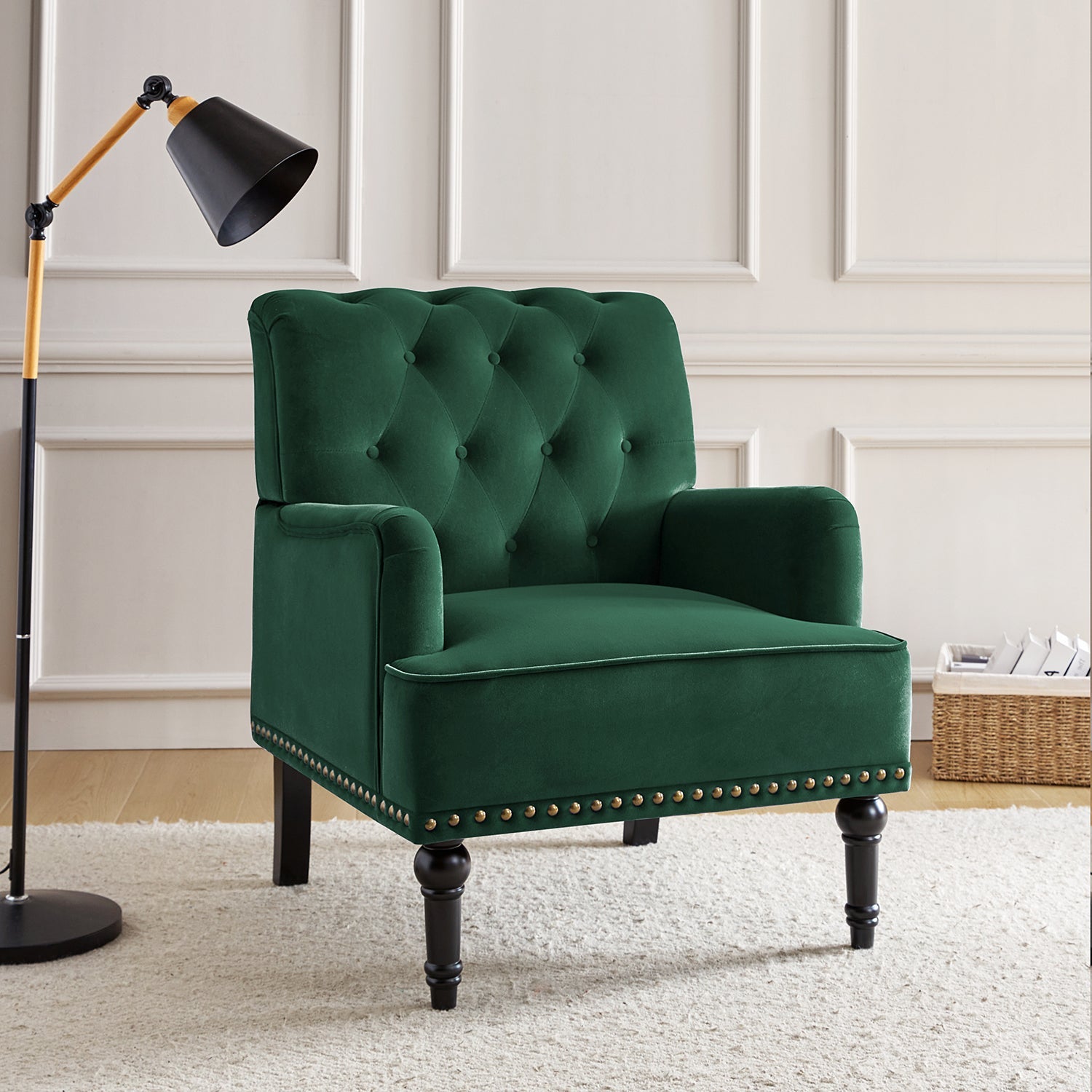 Luxury Constantino Velvet Armchair - Modern Upholstered Accent Chair for Living Room, Bedroom & Office - Soft Velvet Fabric with Sturdy Wooden Legs - Perfect for Home Decor, Relaxing & Reading