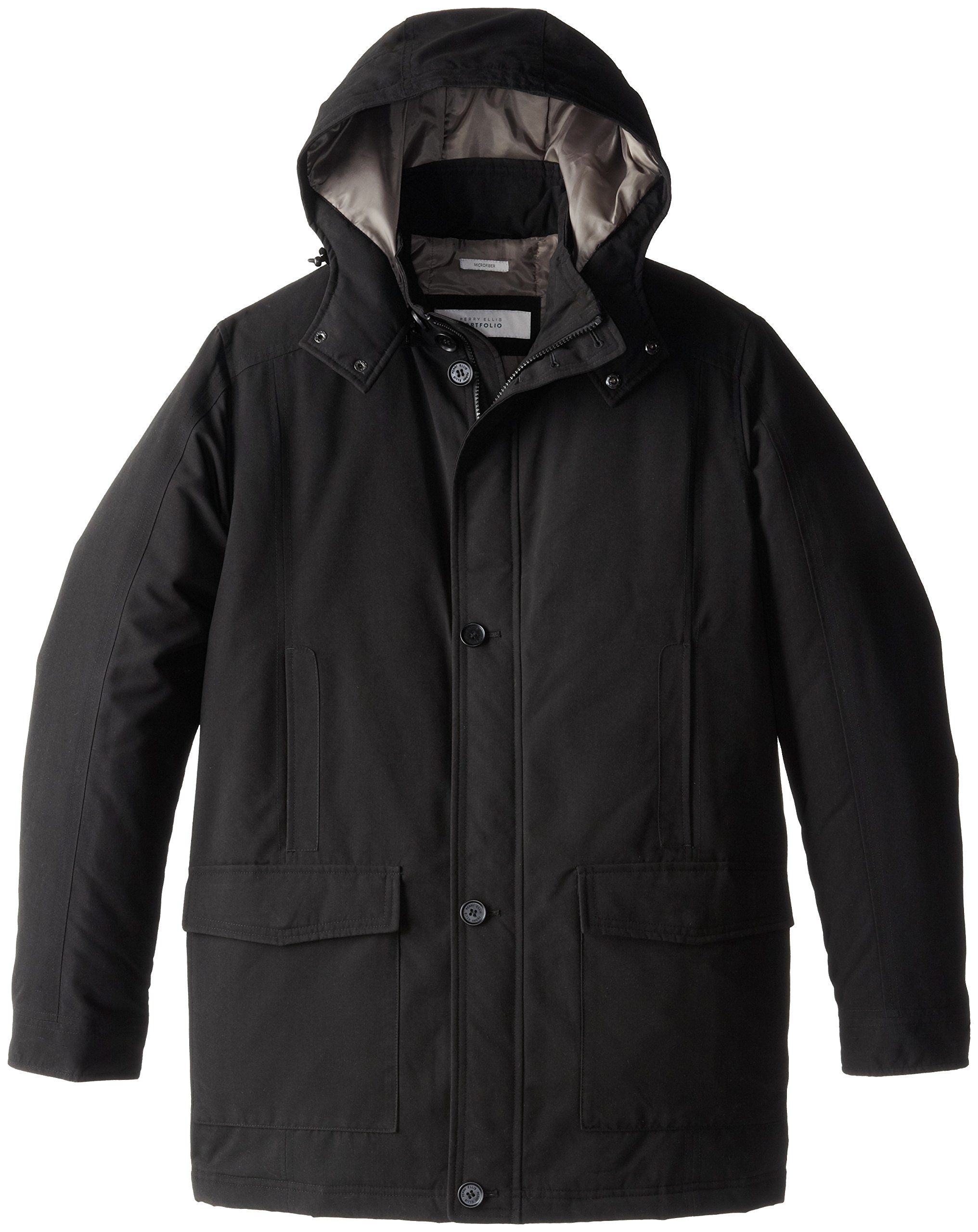 Perry Ellis Men's Tall Long Microfiber Coat with Detachable Hood - Waterproof Winter Jacket for Outdoor Activities & Casual Wear