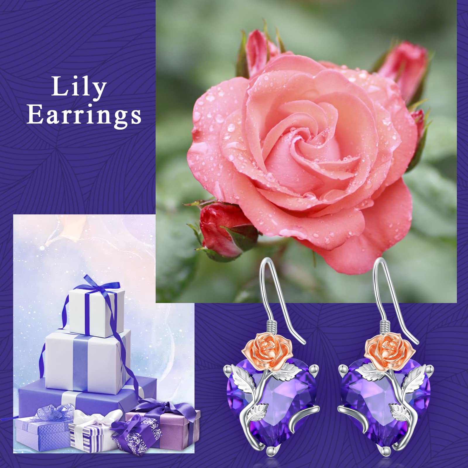 TOUPOP Sterling Silver Birth Month Flower Drop Earrings for Women - Crystal Dangle Earrings, Elegant Birthday Jewelry Gifts for Her, Perfect for Parties, Weddings & Everyday Wear