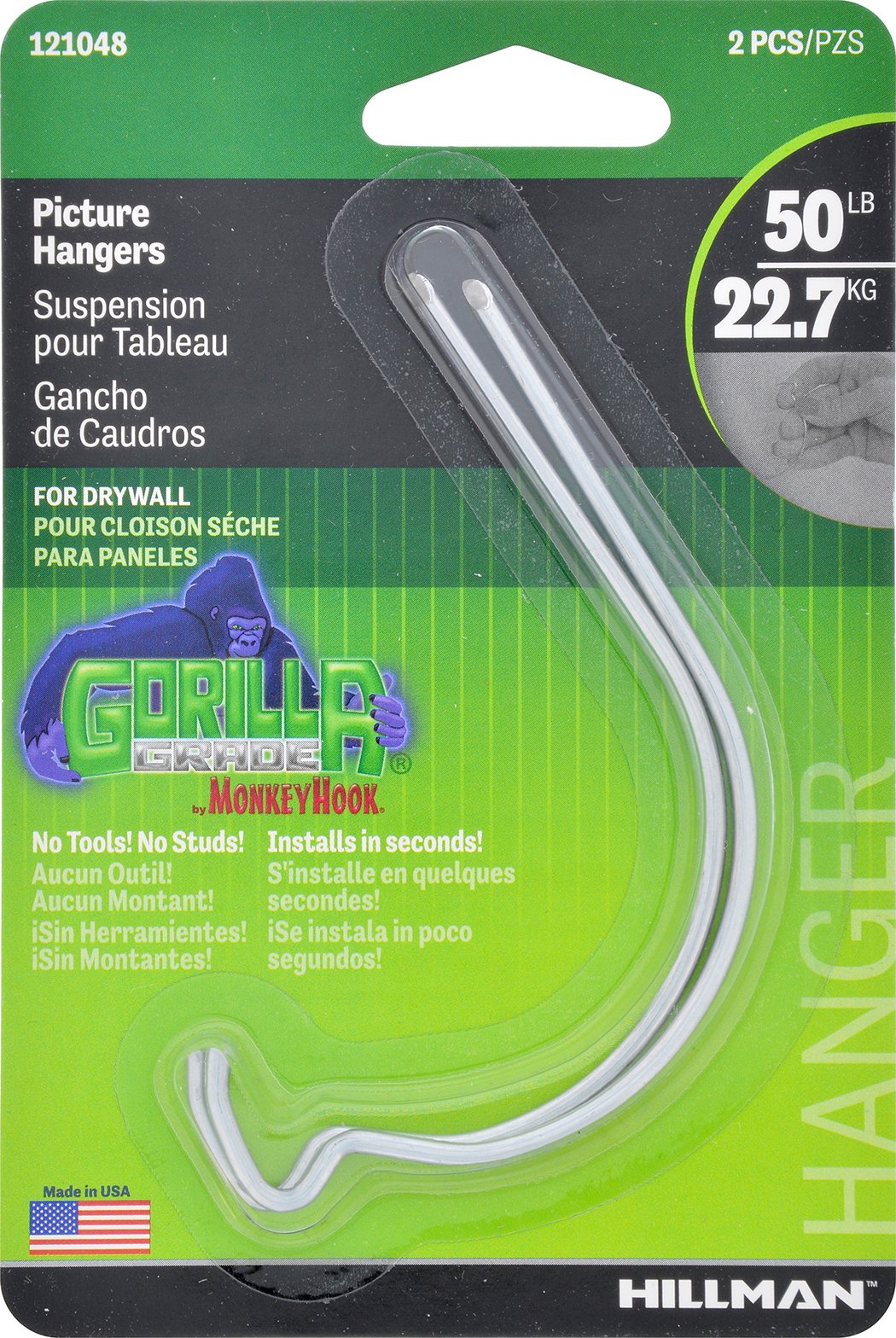 Hillman 121048 Gorilla Hooks Heavy Duty Picture Hangers - 50 lbs Capacity (2-Pack) - Perfect for Hanging Frames, Mirrors, and Wall Decor Securely