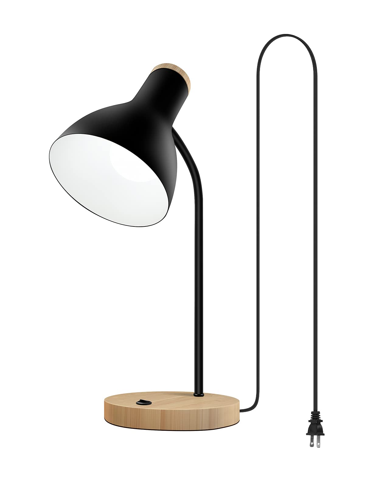 Adjustable Metal Arc Desk Lamp with Wood Base - Flexible Gooseneck Reading Light for Bedroom, Study Room & Office - Perfect for Night Reading, Working & Home Decor (Wood Base+Black)