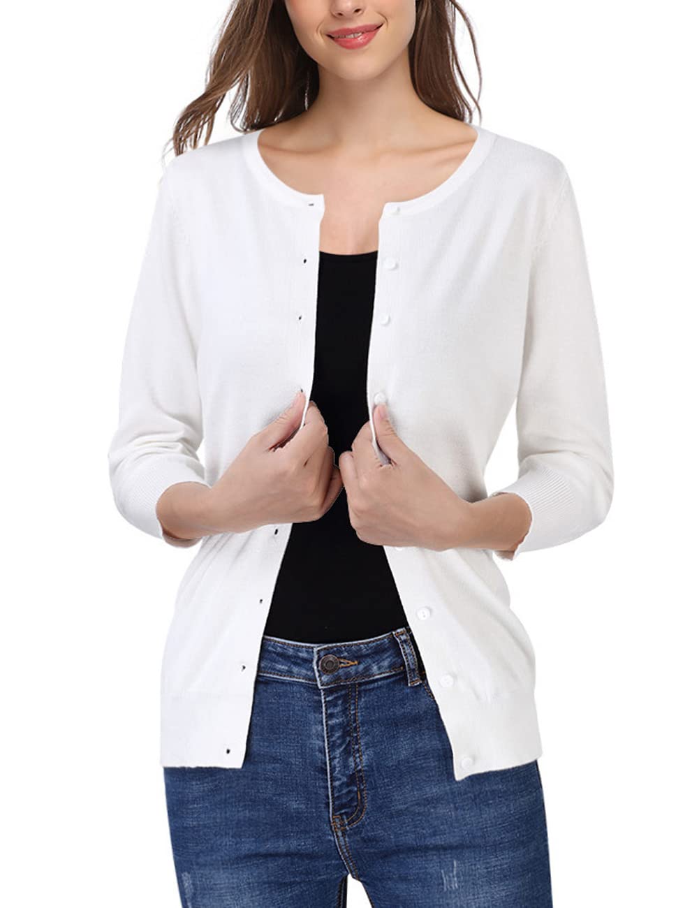 Women's 3/4 Sleeve Button Down Sweater Cardigan - Soft Knit Open Front Wrap for Fall & Winter - Perfect for Office, Date Night and Casual Outings