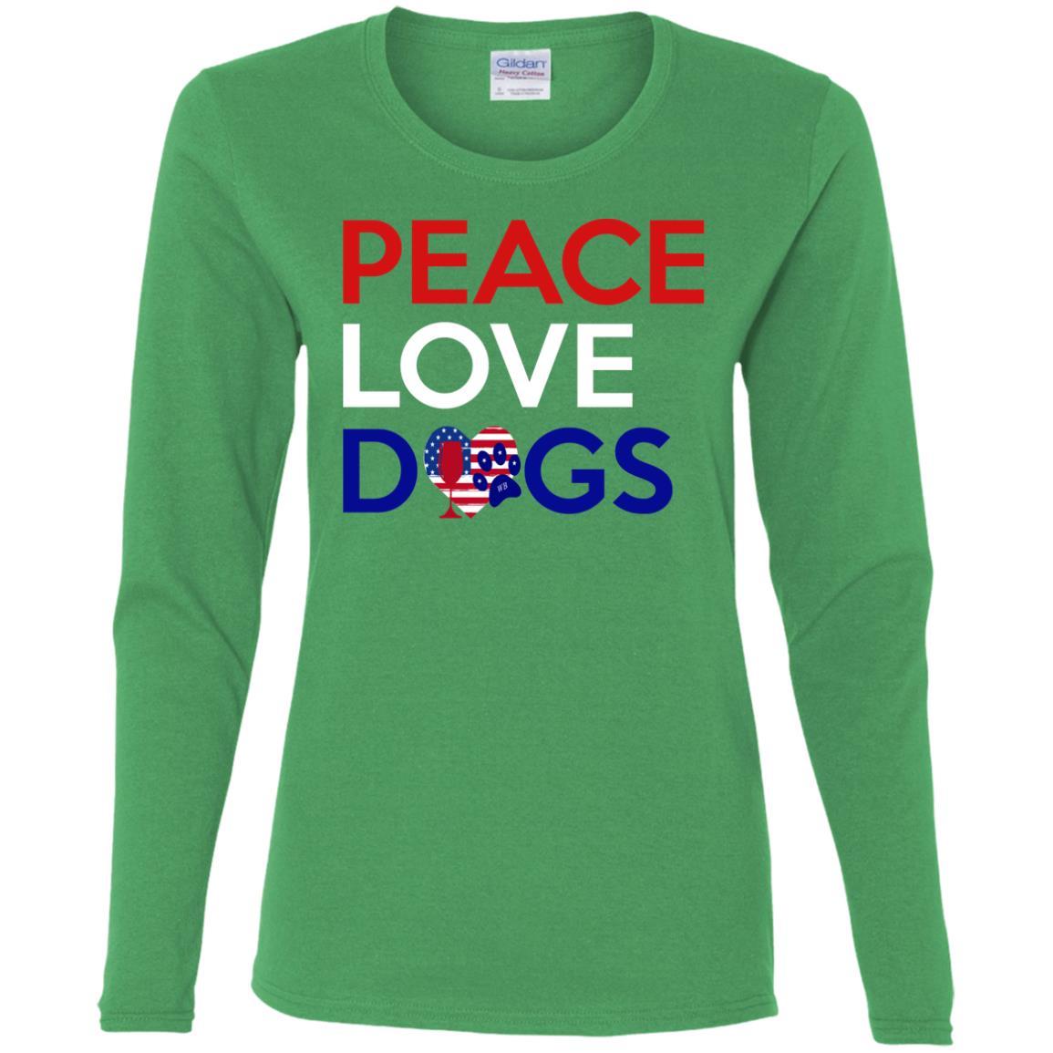Peace Love Dogs Women's Cotton Long Sleeve T-Shirt | Soft Casual Comfort Tee for Dog Lovers | Perfect for Daily Wear, Dog Walks & Pet-Friendly Outings