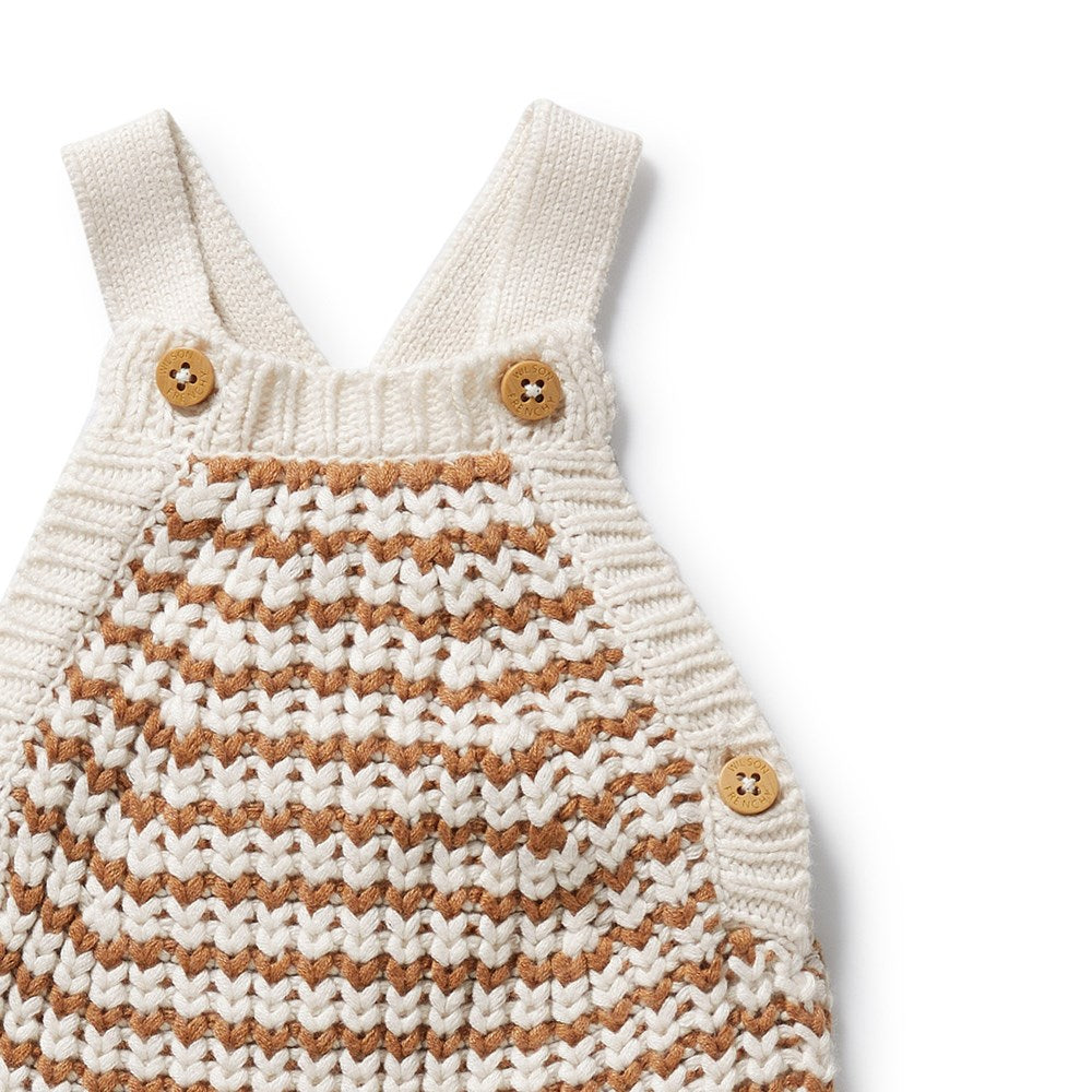 Organic Cinnamon Stripe Knitted Baby Overalls - Soft & Comfortable Cotton Jumpsuit for Infants & Toddlers (0-24 Months) - Perfect for Playtime, Nursery & Photo Shoots