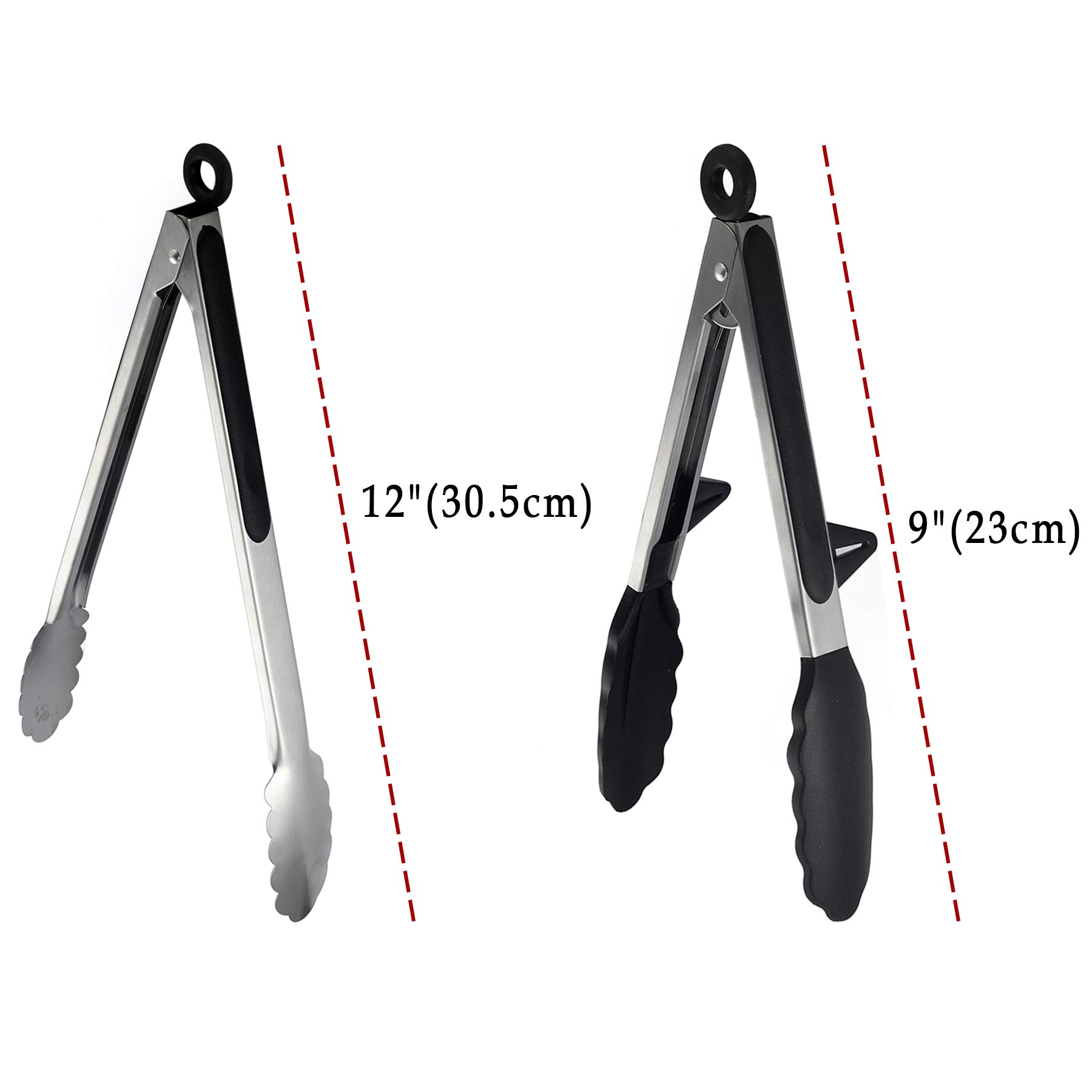 2PCS Stainless Steel Locking Kitchen Food Tongs with Non-Slip Silicone Tips (9