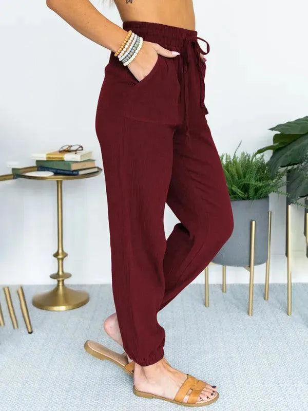 Women's Linen Drawstring Jogger Pants - Soft Comfortable Casual Lounge Pants for Yoga, Travel & Home Wear
