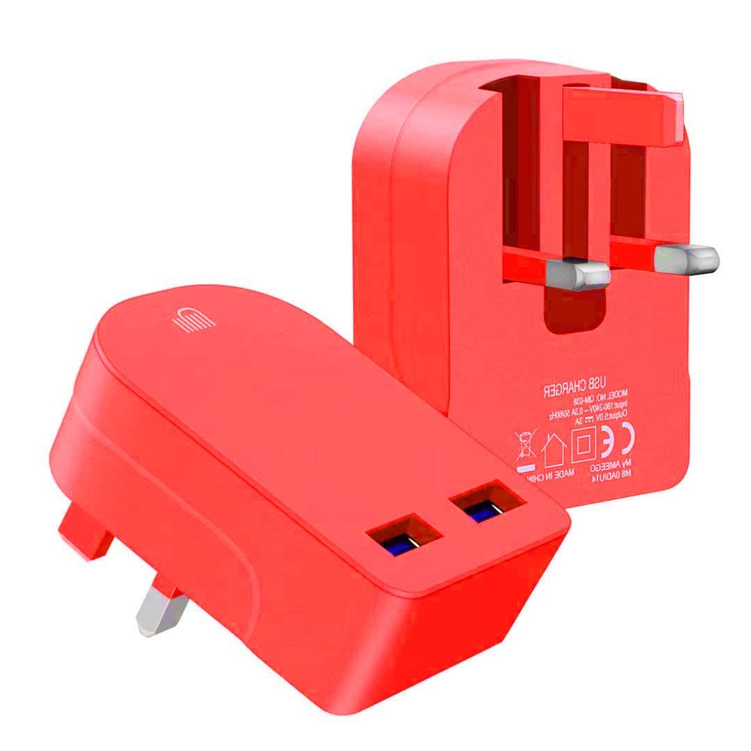 AMO 3-Port USB Wall Charger with Folding UK Plug - 3.1A 15W Fast Charging for iPhone, iPad, Samsung Galaxy, HTC, Windows Phone & Tablets | Perfect for Home, Office & Travel Charging