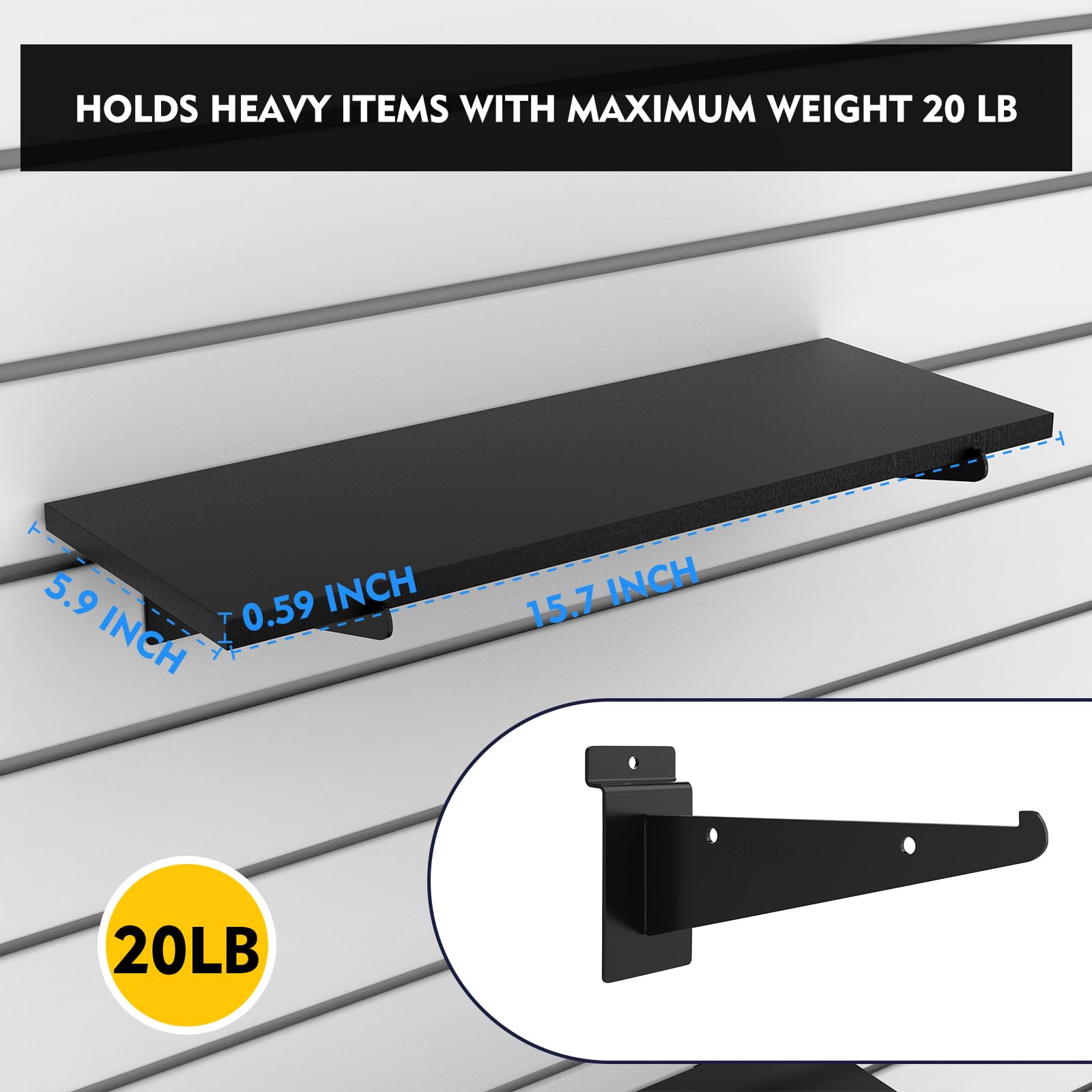 2 Pack Heavy Duty Wooden Slatwall Shelves with Metal Brackets - 15.7