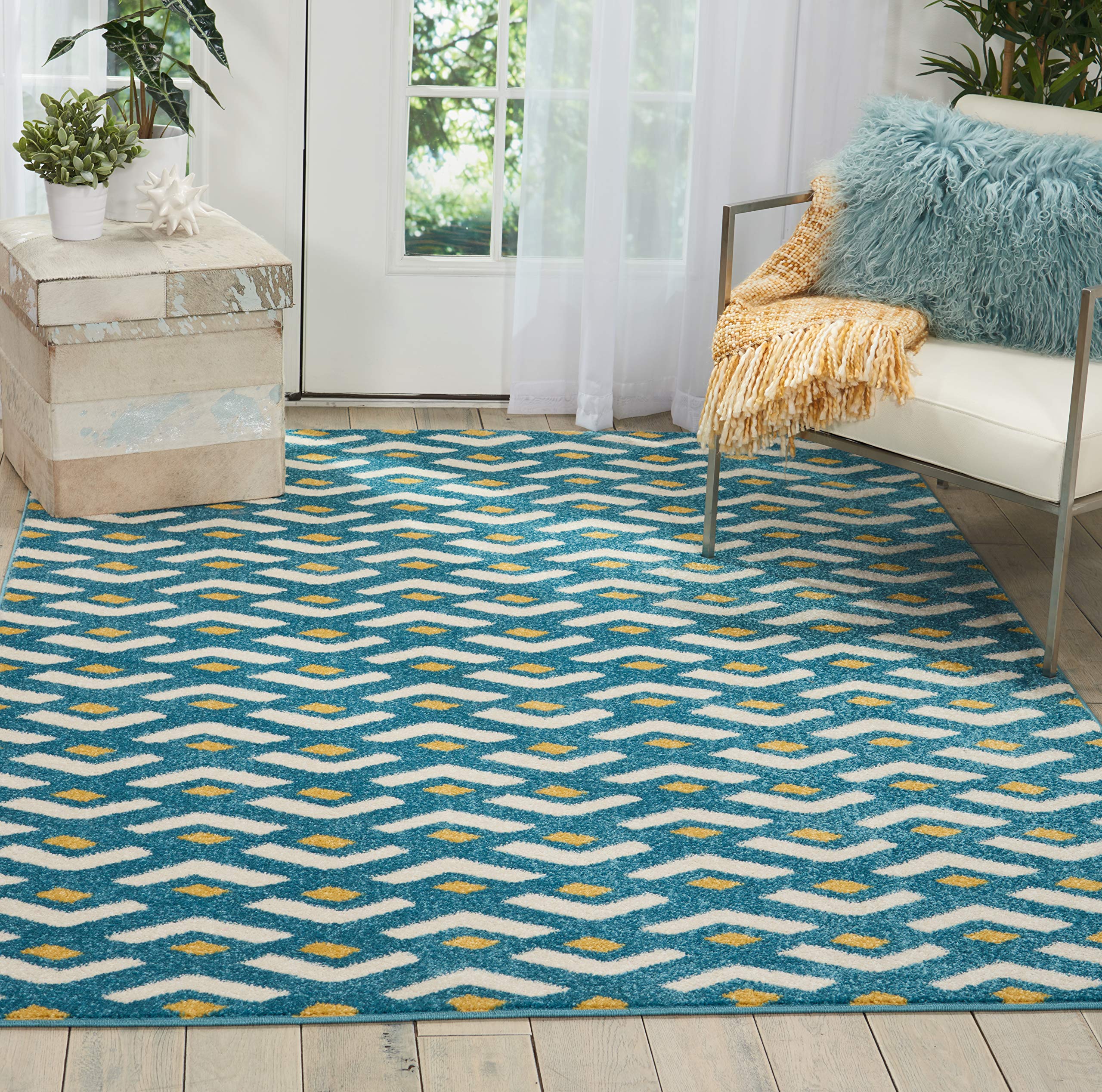 Nourison Harper Contemporary Blue 8' x 10' Area Rug - Easy Cleaning, Non-Shedding, Stain Resistant - Perfect for Bedroom, Living Room, Dining Room & Kitchen Decor (8x10) - Ideal for High Traffic Areas and Cozy Home Atmosphere