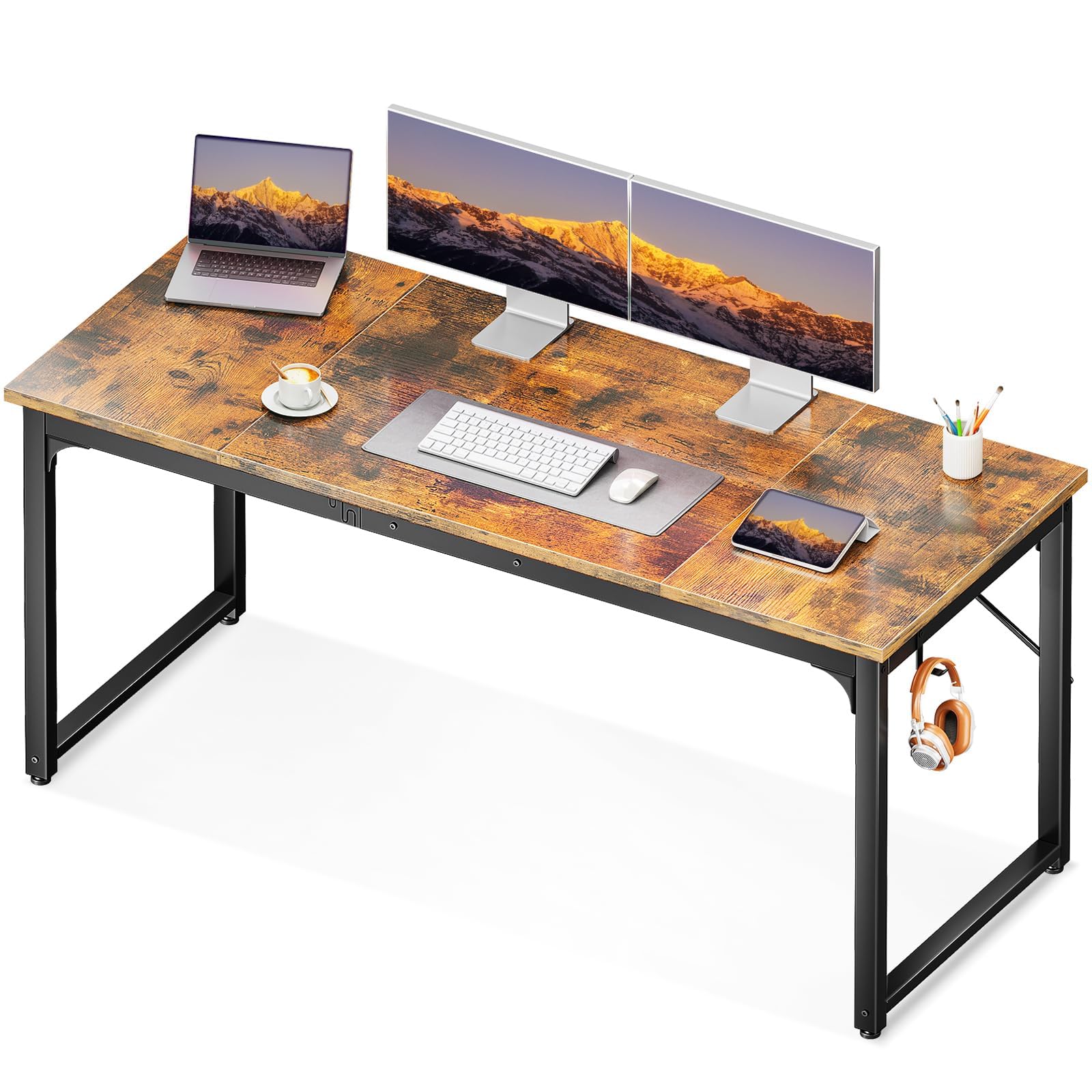 Coleshome 63 Inch Computer Desk - Modern Simple Style Home Office Desk, Study Writing Desk for Students, Vintage Wooden Workstation - Perfect for Small Spaces, Gaming & Remote Work