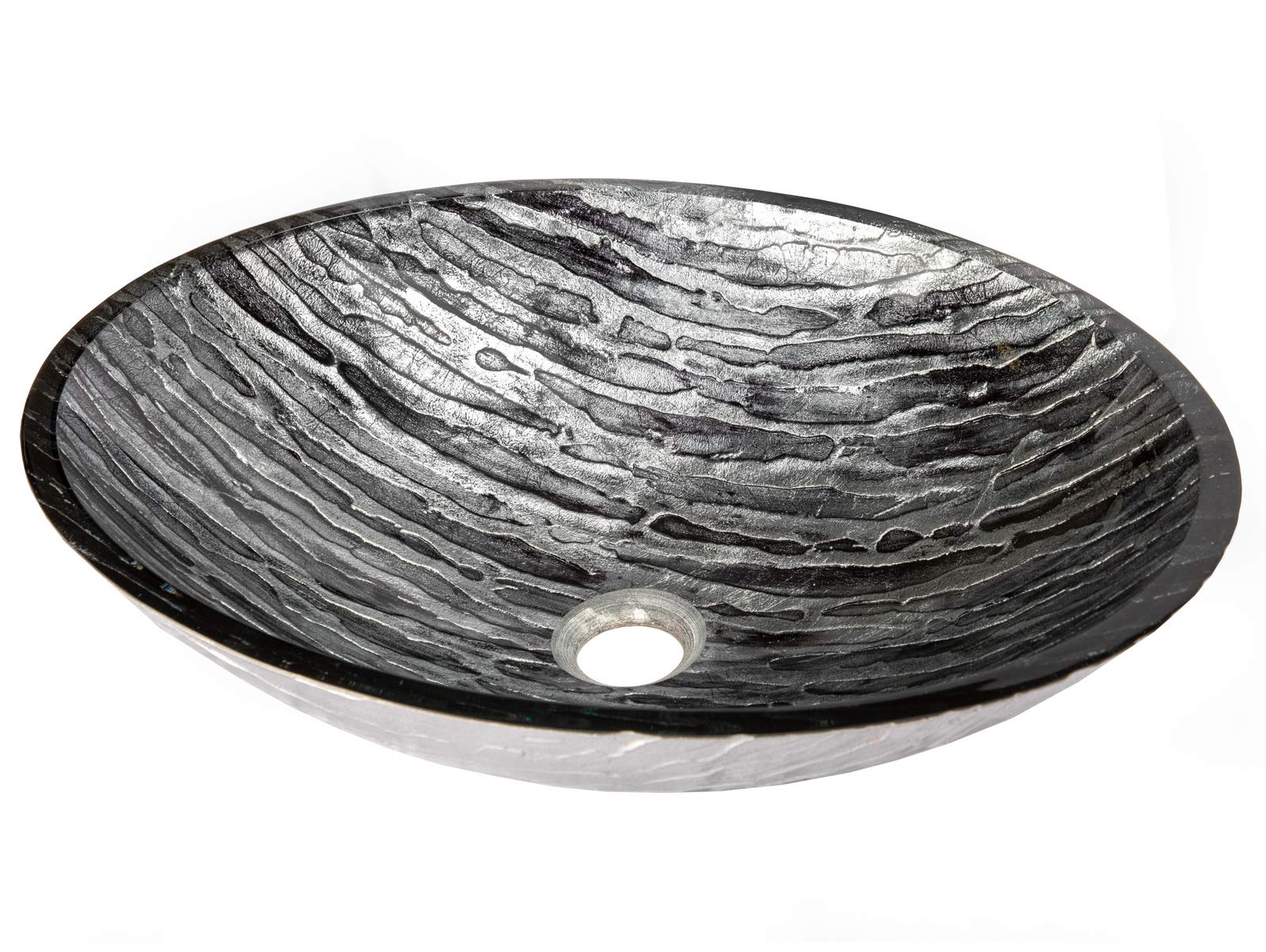 Elegant Silver & Black Streaked Oval Glass Vessel Sink for Bathroom Vanity - Modern Above Counter Bathroom Sink for Contemporary Home Decor