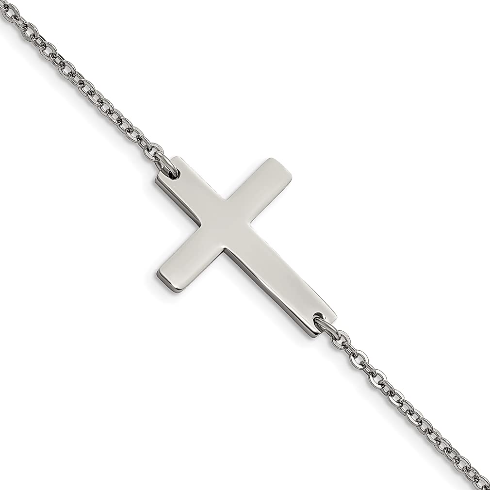 Stainless Steel Sideways Cross Bracelet for Women - Religious Jewelry Gift for Her - Perfect for Everyday Wear & Special Occasions