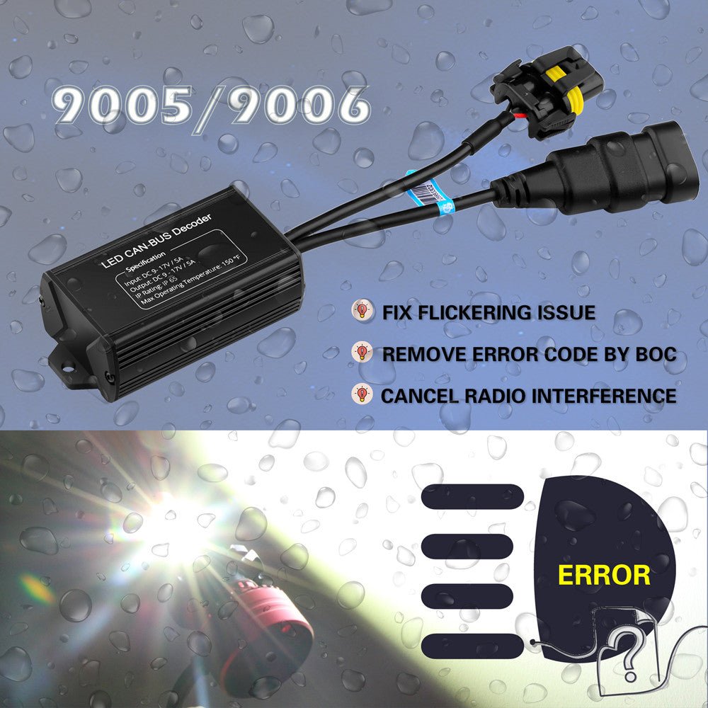 9006 9012 9005 LED Decoders - Anti-Flicker Error Free Canbus Decoder for LED Headlights & Fog Lights - Compatible with Most Vehicles - Perfect for Night Driving and Off-Road Adventures