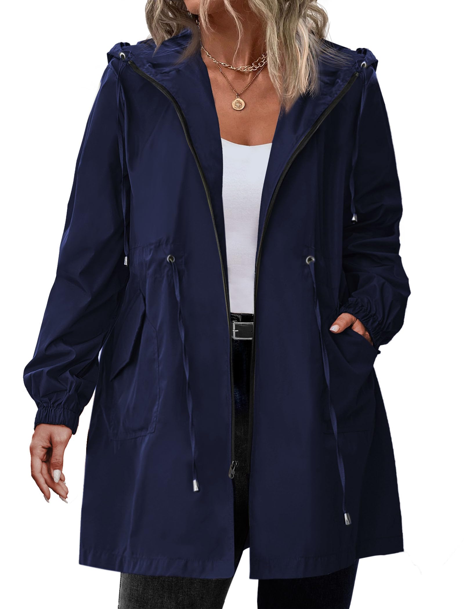 IN'VOLAND Women's Waterproof Rain Jacket - Plus Size Long Hooded Windbreaker with Pockets | Lightweight Raincoat for Outdoor Activities, Commuting & Travel