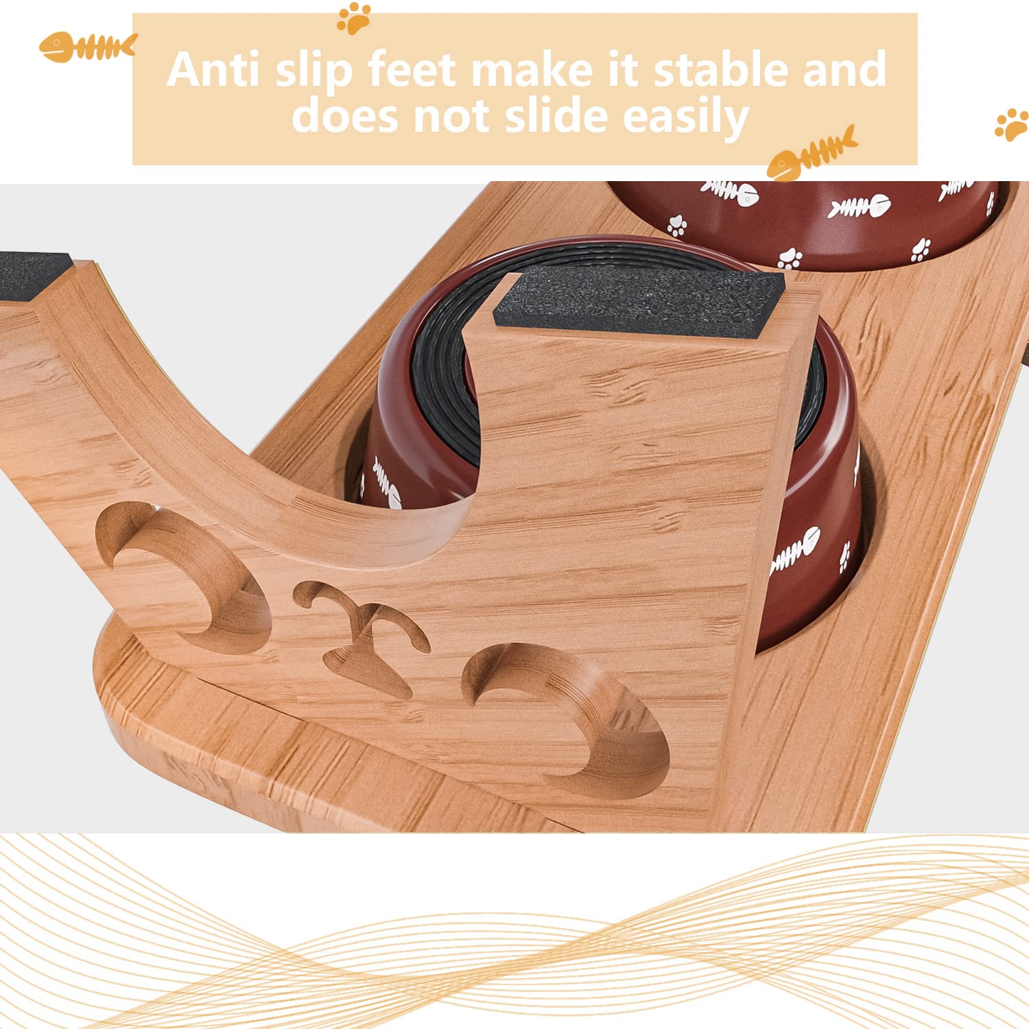 Tilted Raised Cat Bowls - Bamboo Feeder Set for Cats & Small Dogs (Walnut) - Perfect for Easy Feeding