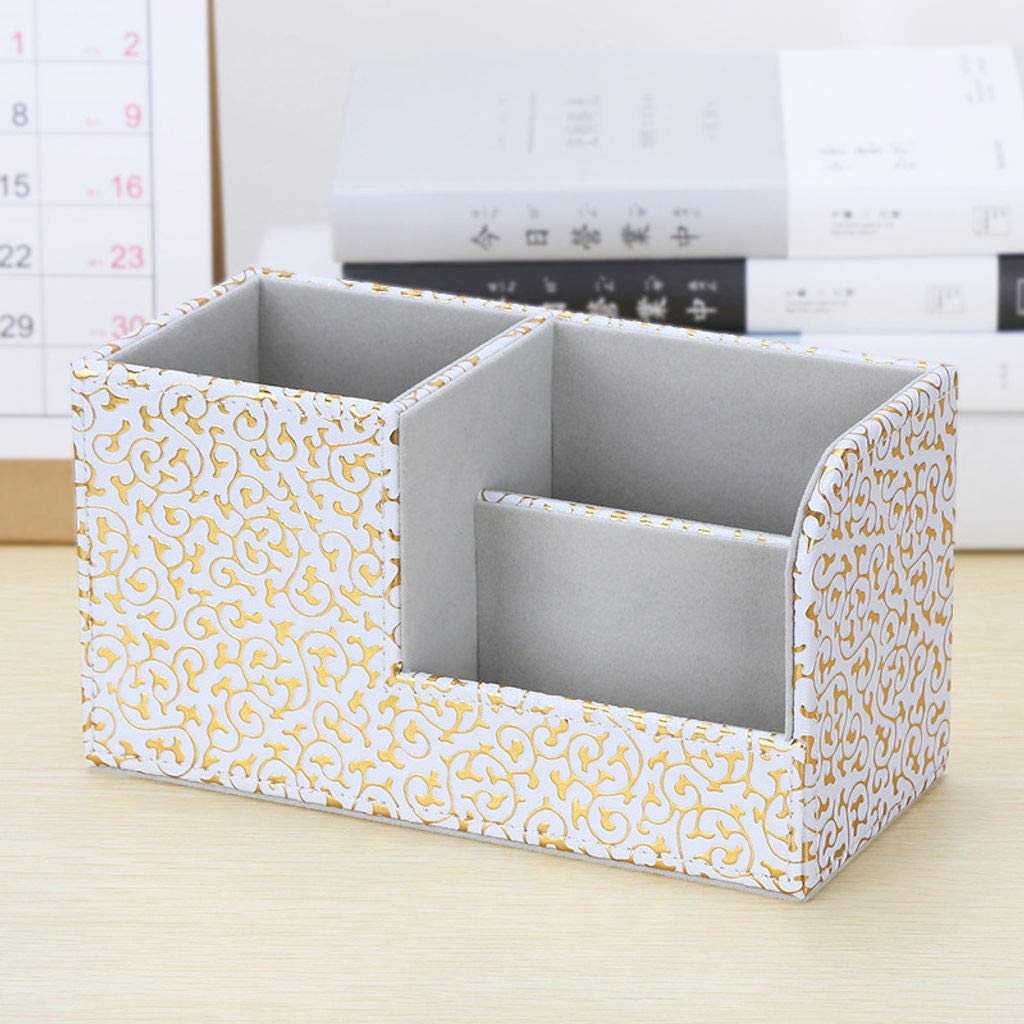 Premium Leather Desk Organizer - 3 Compartment Multifunctional Pen Holder & Stationery Storage Box for Office, Home, or School Use | Perfect for Organizing Pens, Pencils, Paper Clips & Office Supplies on Your Workspace