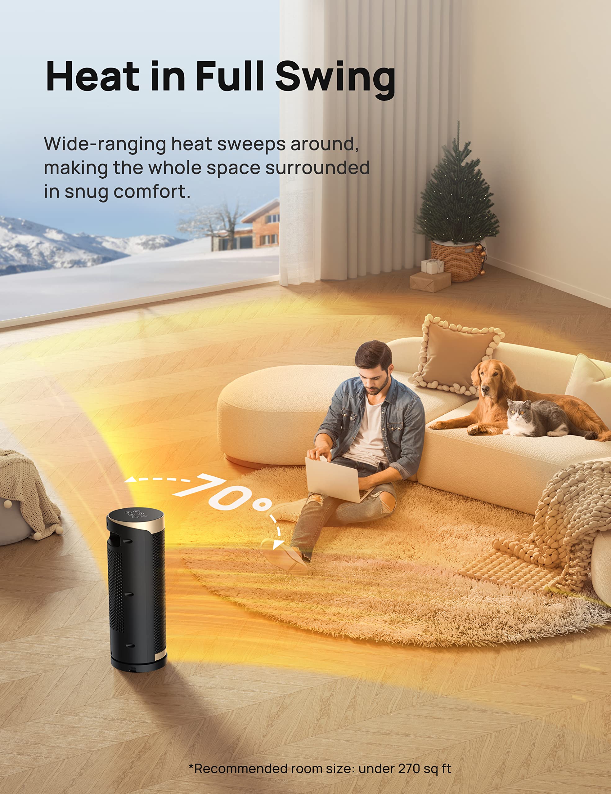 Dreo 1500W PTC Ceramic Space Heater with Remote - 70° Oscillation, 1-12H Timer & Thermostat - Fast Heating Portable Electric Heater for Office, Bedroom & Large Rooms - Perfect for Winter Home & Workspace Comfort