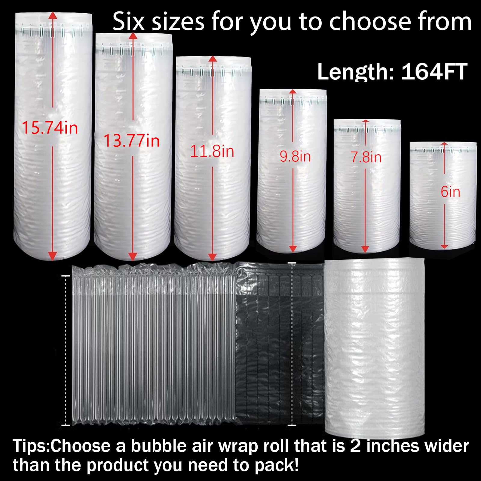 6 inch x 164ft Inflatable Bubble Wrap - Air Pillows for Shipping, Packaging & Moving | Protective Cushioning for Fragile Items, Electronics & Furniture | Eco-Friendly Packing Solution for Home & Business
