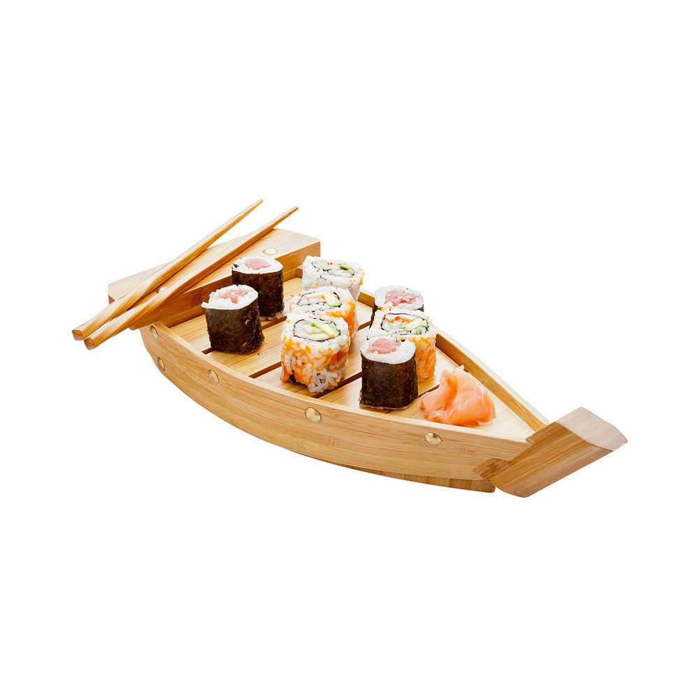 13 Inch Bamboo Sushi Boat Serving Tray - Durable Wooden Appetizer Platter for Restaurants & Home Use | Easy to Clean Sushi Display for Parties, Catering & Japanese Cuisine