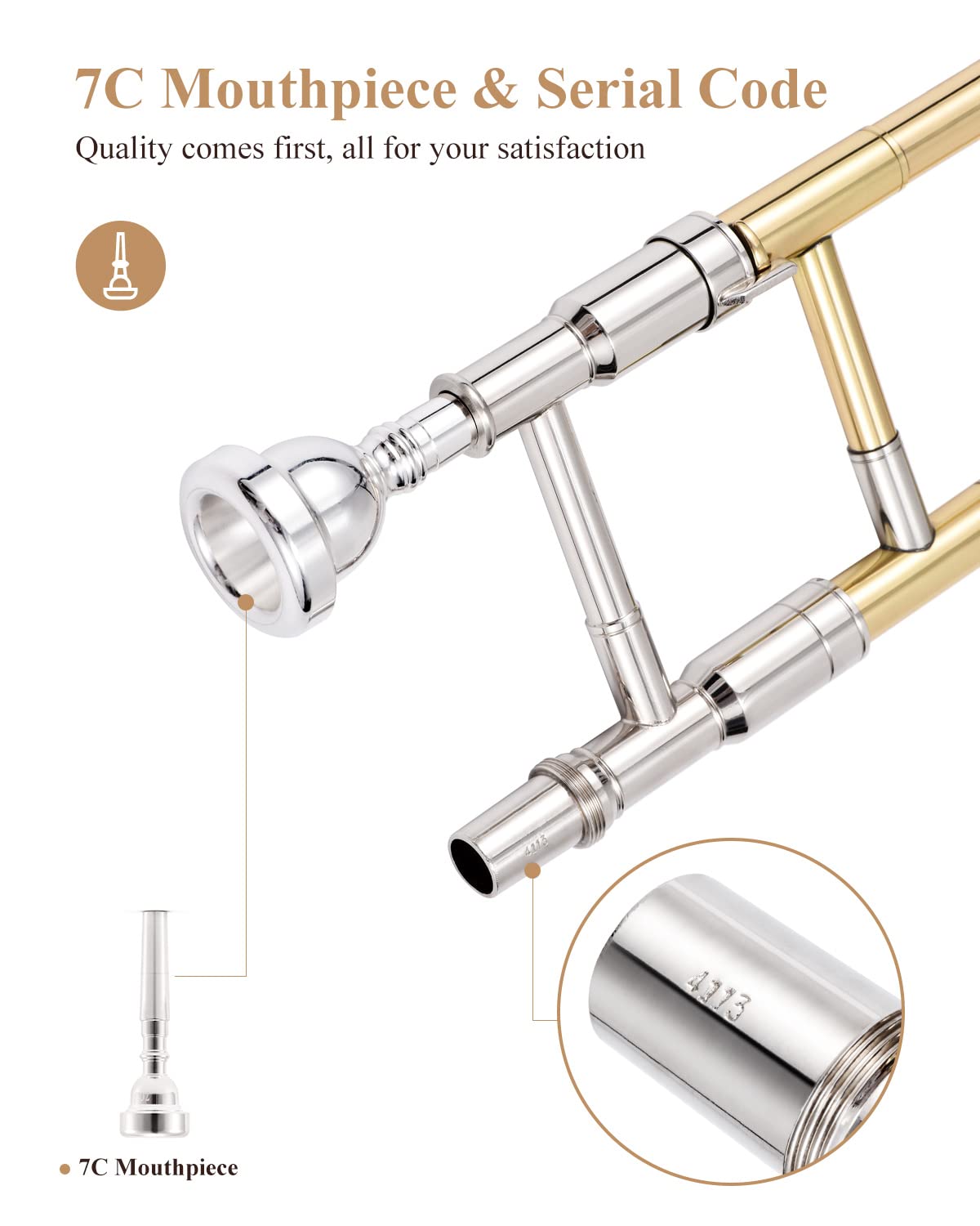 Eastar Bb Tenor Slide Trombone for Beginners - Brass Plated Student Trombone with Mouthpiece, White Gloves & Cleaning Kit (ETB-330, Golden) - Perfect for School Band, Jazz Ensemble & Music Practice