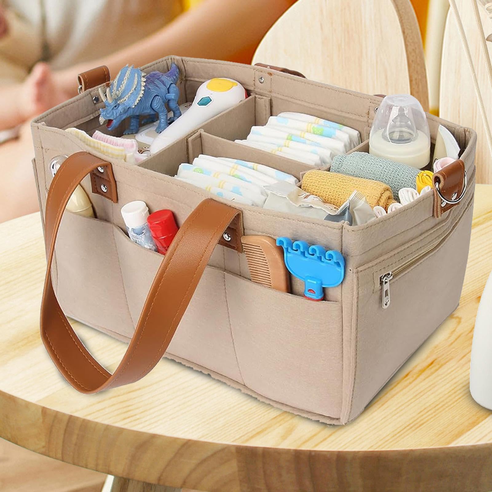 Premium Baby Diaper Storage Organizer - Large Capacity Felt Travel Bag for Car & Nursery - Essential Newborn Baby Gear for Moms - Perfect for On-the-Go Parenting, Road Trips & Home Organization