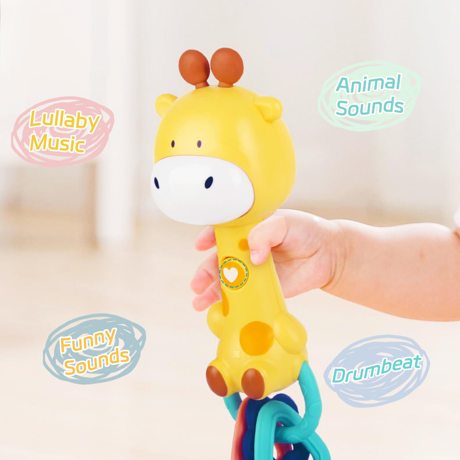 **Baby Music Rattle Toy - Light-Up Teething & Sensory Chew Toy for Infants 6-18 Months, Giraffe-Shaped Gift for Boys & Girls - Perfect for Soothing, Playtime & Early Development**