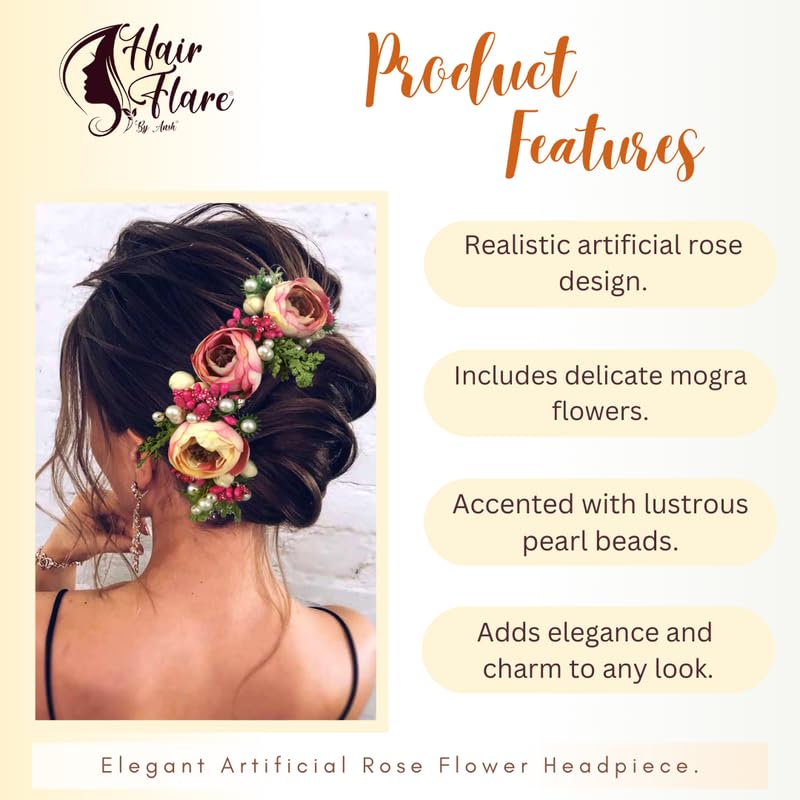 2170 Artificial Rose Flower Hair Vine - Dark Pink Hair Accessories for Women & Girls | Perfect for Weddings, Parties & Special Occasions