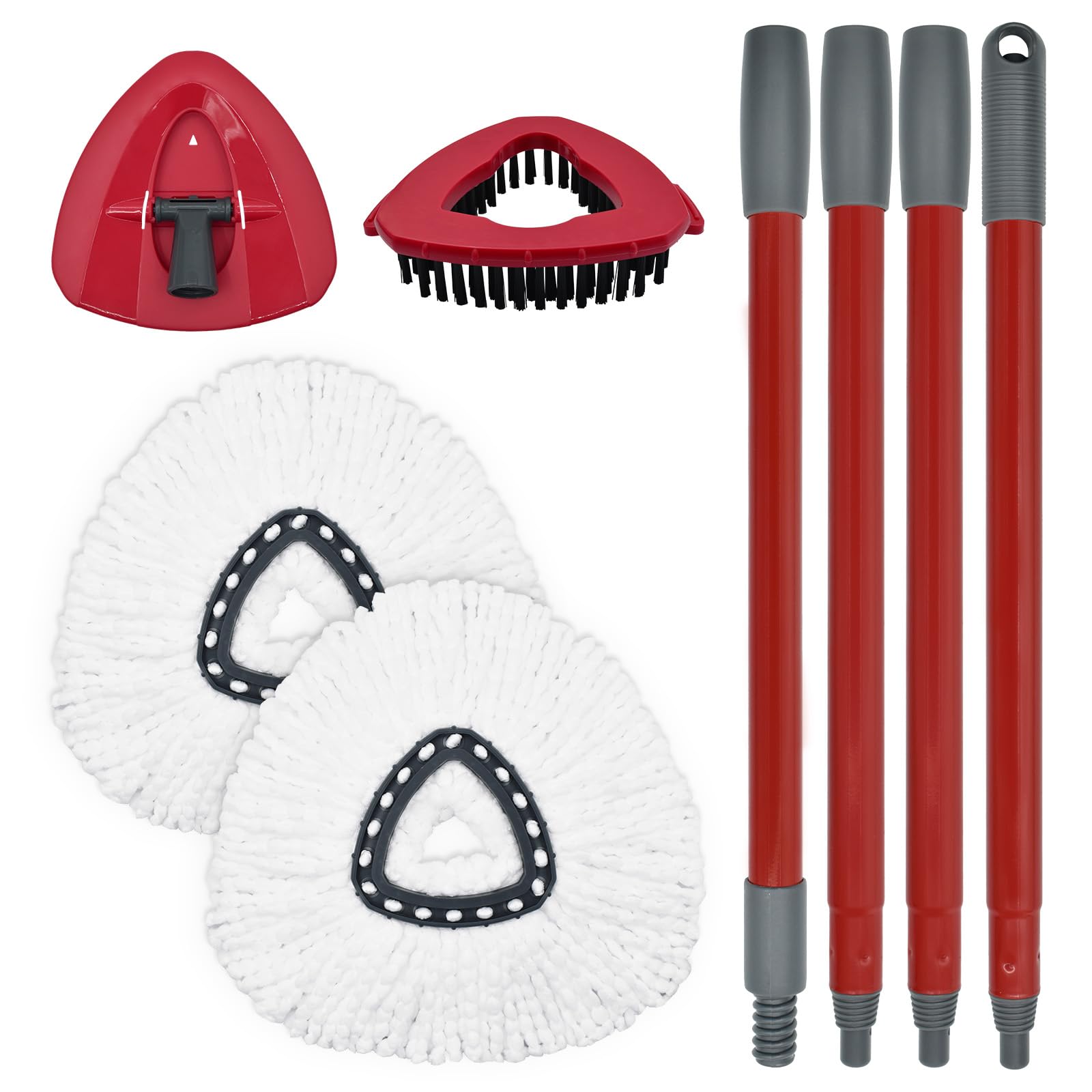 Ocedar EasyWring Spin Mop Replacement Head - 2 Microfiber Mop Refills with 4-Section Sturdy Iron Handle (30-58in), Base & Scrubber Head Combo Set - Perfect for Kitchen, Bathroom & Hard Floor Cleaning