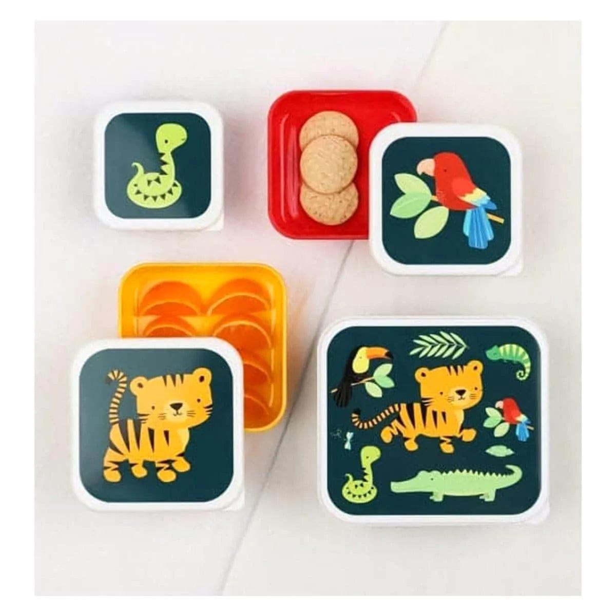 A Little Lovely Company Lunch & Snack Box Set - Reusable Bento Box with Tiger Design | Perfect for Office Meals, School Lunches & Picnics