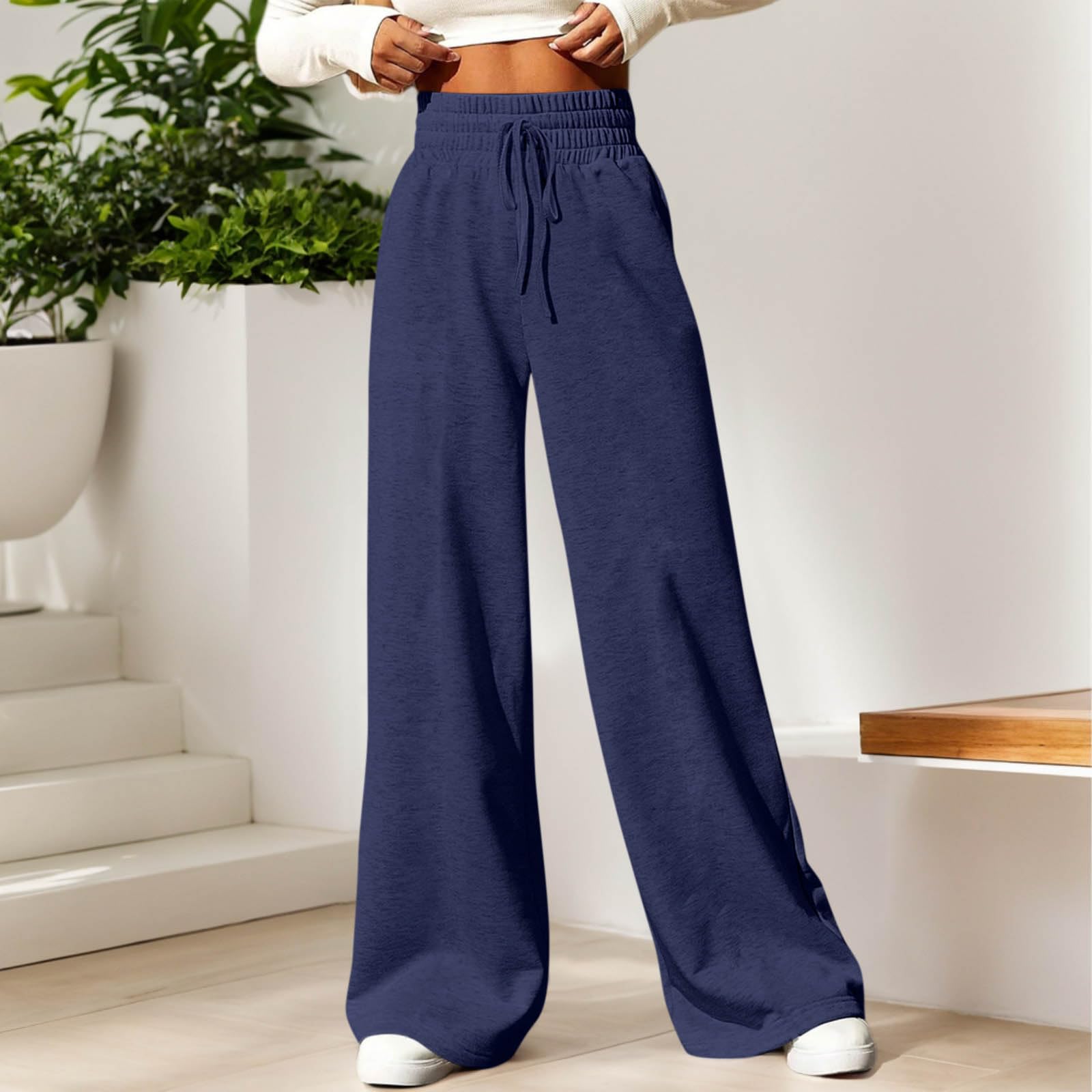 Women's Wide Leg Sweatpants - Winter Baggy Straight Leg Lounge Pants with Pockets, Plus Size Drawstring Flare Joggers for Yoga, Running & Casual Wear