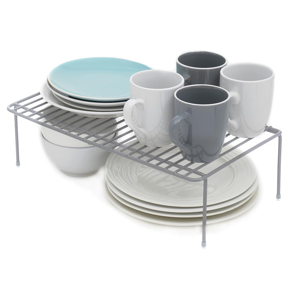 Heavy Duty Vinyl Coated Steel Kitchen Cabinet Organizer - Smart Corner Storage Shelf & Raised Counter Rack - Medium Size Silver | Perfect for Small Kitchen Organization & Pantry Storage