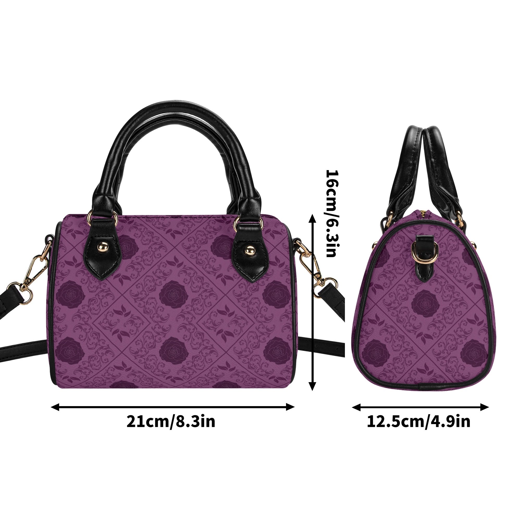 Gothic Purple Flower Leather Mini Boston Handbag for Women - Elegant Gothic Style Crossbody Purse for Daily Use, Parties & Date Nights