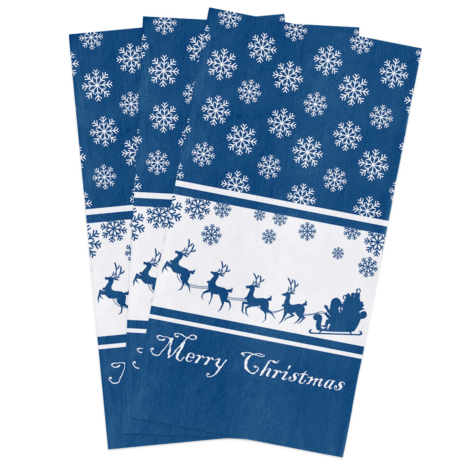 Zadaling Christmas Kitchen Towels Set of 3 - 16x28 Inch Soft Cotton Dish Cloths with Snowflake Reindeer Santa Design - Perfect for Holiday Cooking, Bar Cleaning & Hand Drying