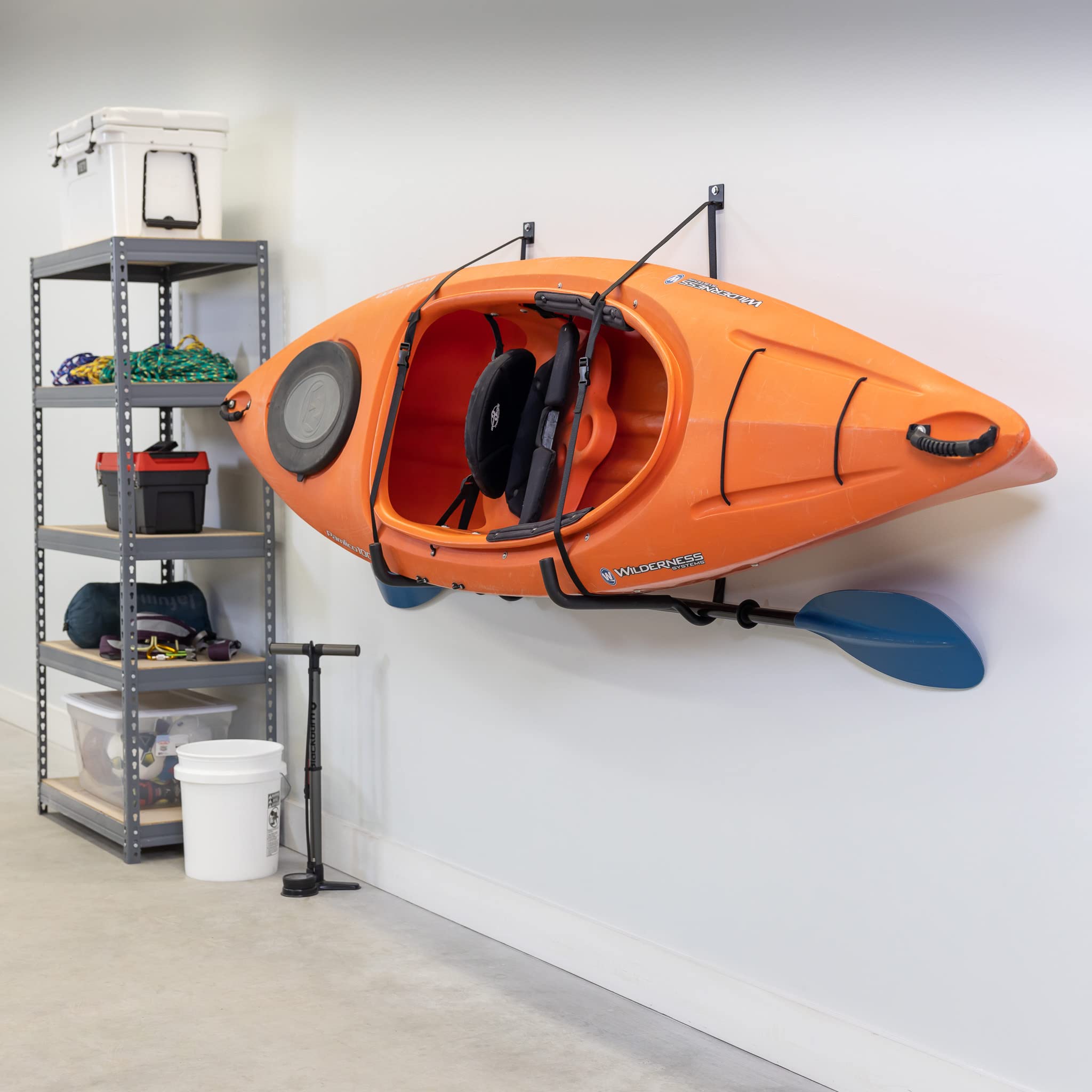 StoreYourBoard Roanoke Kayak Storage Rack - Heavy Duty Wall Mount Hooks for Kayaks (100 lb Capacity) | Space-Saving Garage & Indoor Kayak Holder with Protective Padding | Solid Steel Construction | Perfect for Small Spaces, Apartment Storage & Watercraft Organization