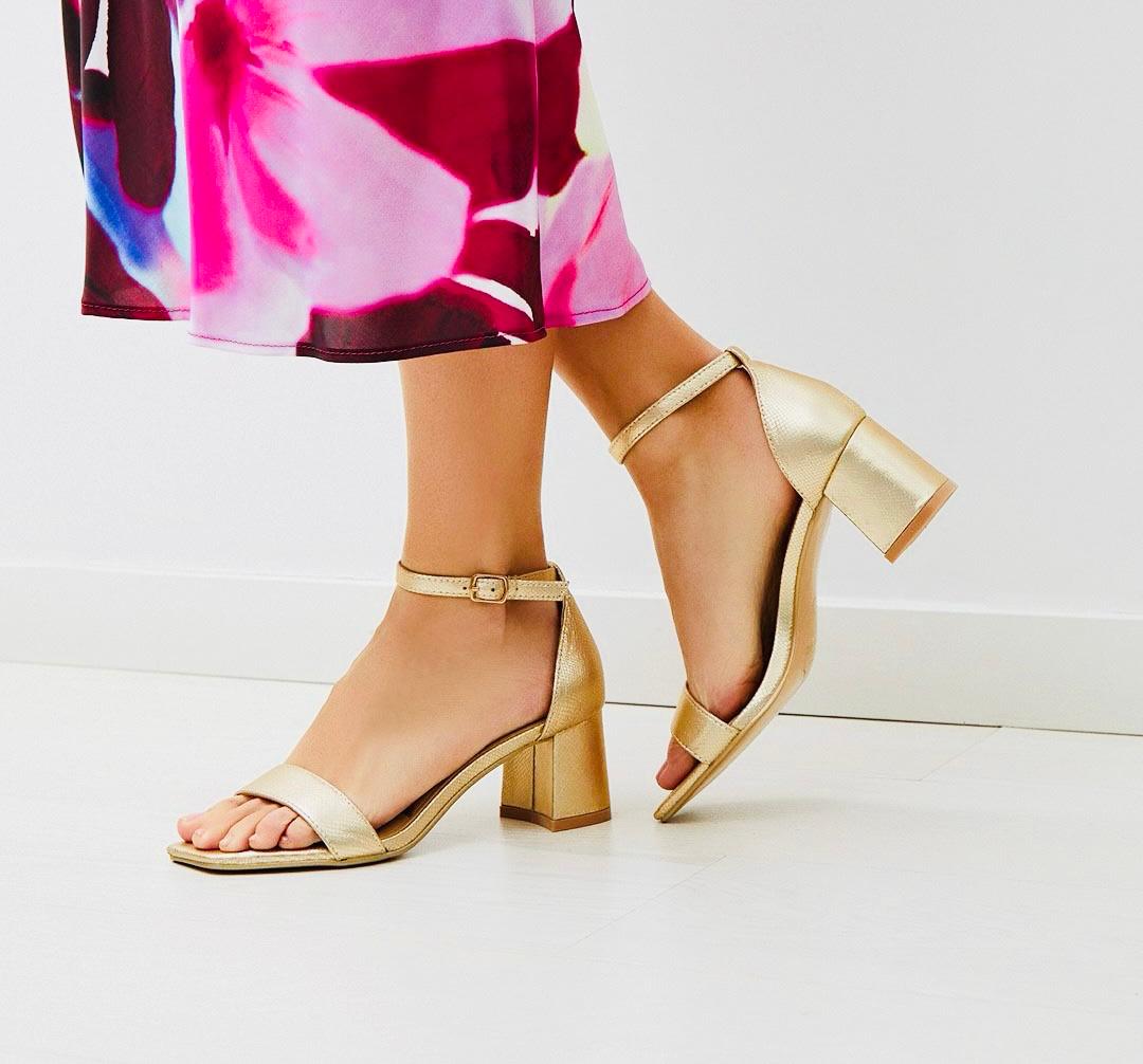Maria Block Heel Sandals for Women - Gold Chunky Heel Open Toe Summer Sandals | Comfortable Dressy Casual Shoes for Weddings, Parties & Date Nights