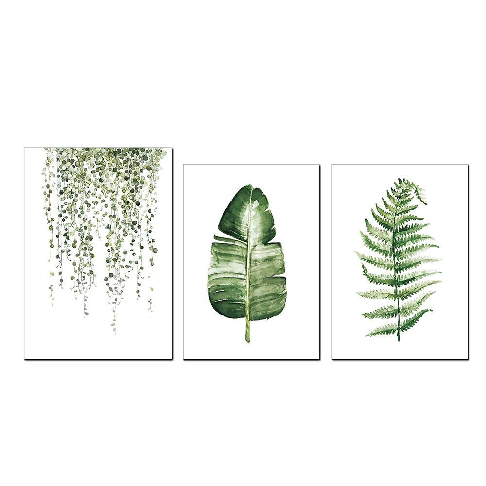 3-Piece Canvas Wall Art Set - Rural Style Green Plants Painting for Home Decor | Bedroom, Living Room, Bathroom & Office | Unframed Canvas Prints | Perfect for Farmhouse, Boho & Modern Interior Design