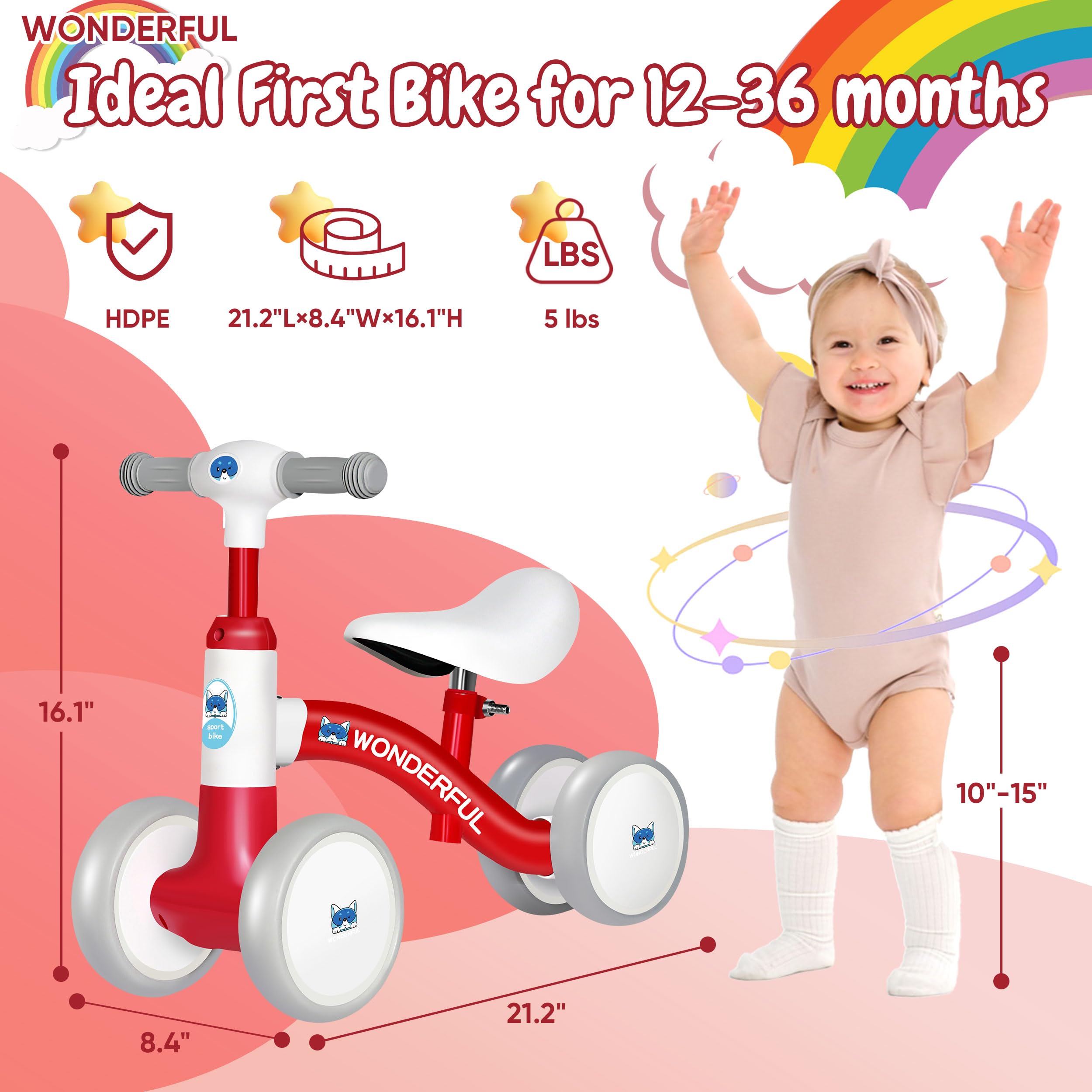 **Bakeling 4-Wheel Balance Bike for Toddlers 2+ Years Old - Kids Training Bike with Adjustable Seat - Perfect for Indoor & Outdoor Learning & Play**