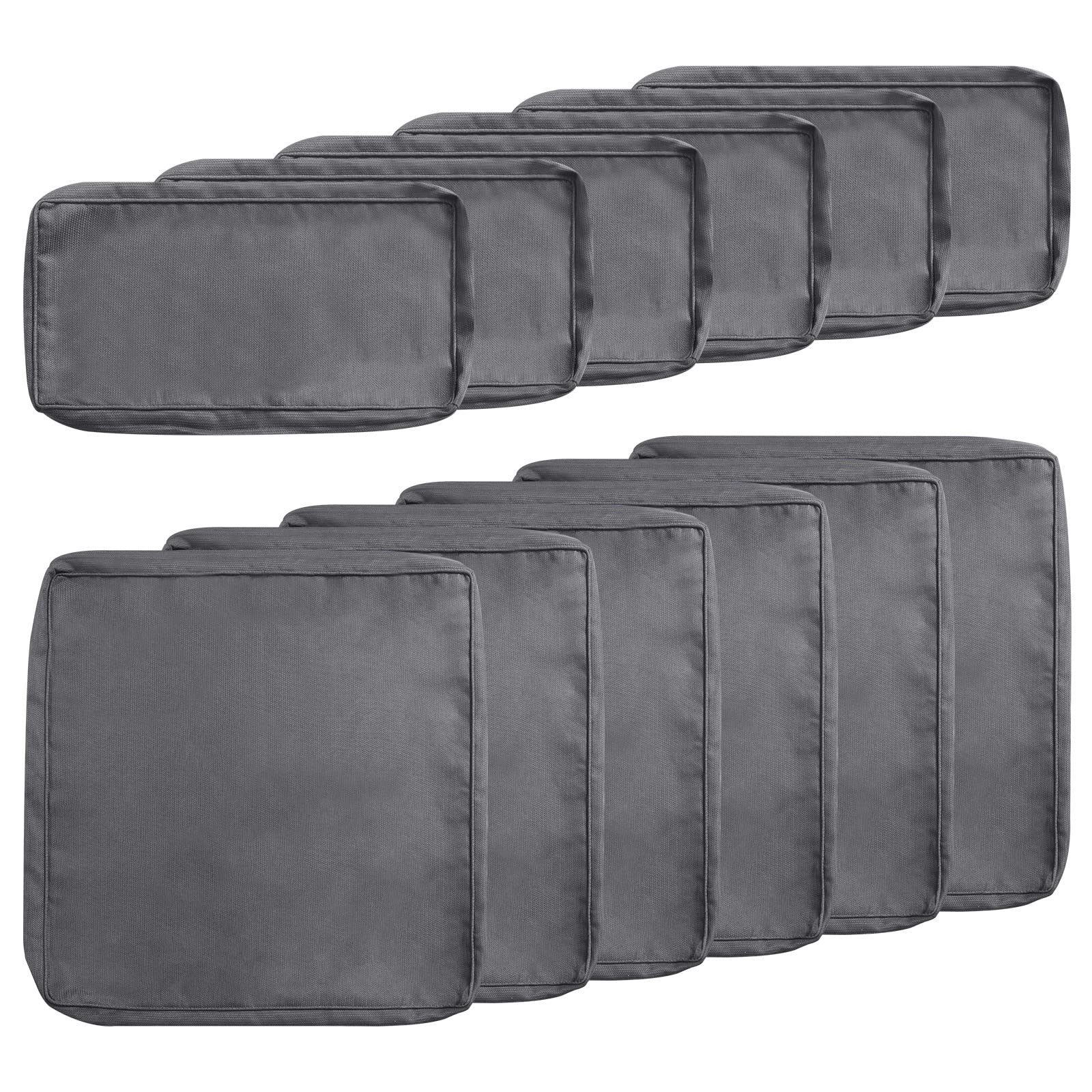 12-Piece Outdoor Patio Cushion Covers Set - Waterproof Replacement Slipcovers for Patio Furniture (6 Seat & 6 Back Covers with Zipper) - Durable Grey Sofa Couch Covers for Outdoor Use - Perfect for Garden, Deck, Poolside & Backyard Relaxation
