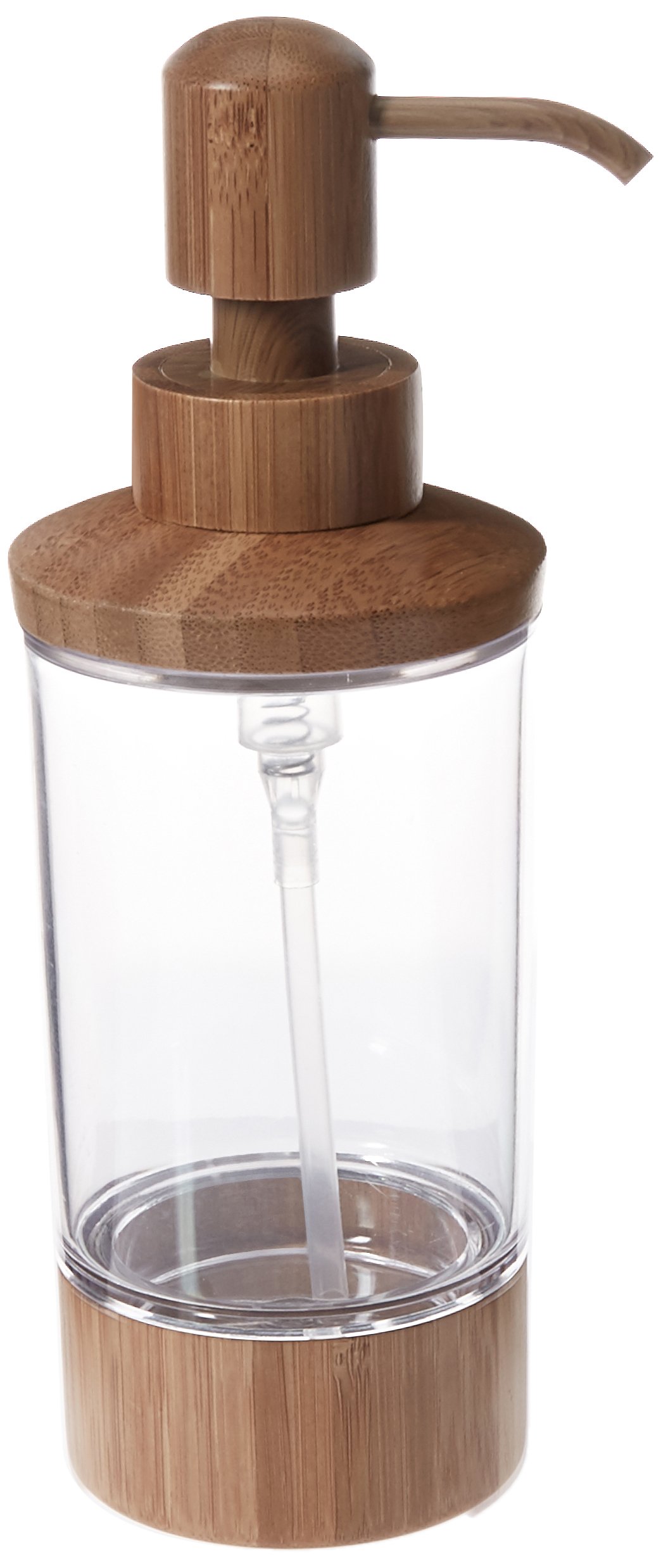InterDesign 85342 Clear & Bamboo Soap Dispenser Pump - Elegant Bathroom Organizer for Liquid Soap, Hand Wash, and Lotion - Perfect for Kitchen, Bathroom, and Vanity Countertop Decor