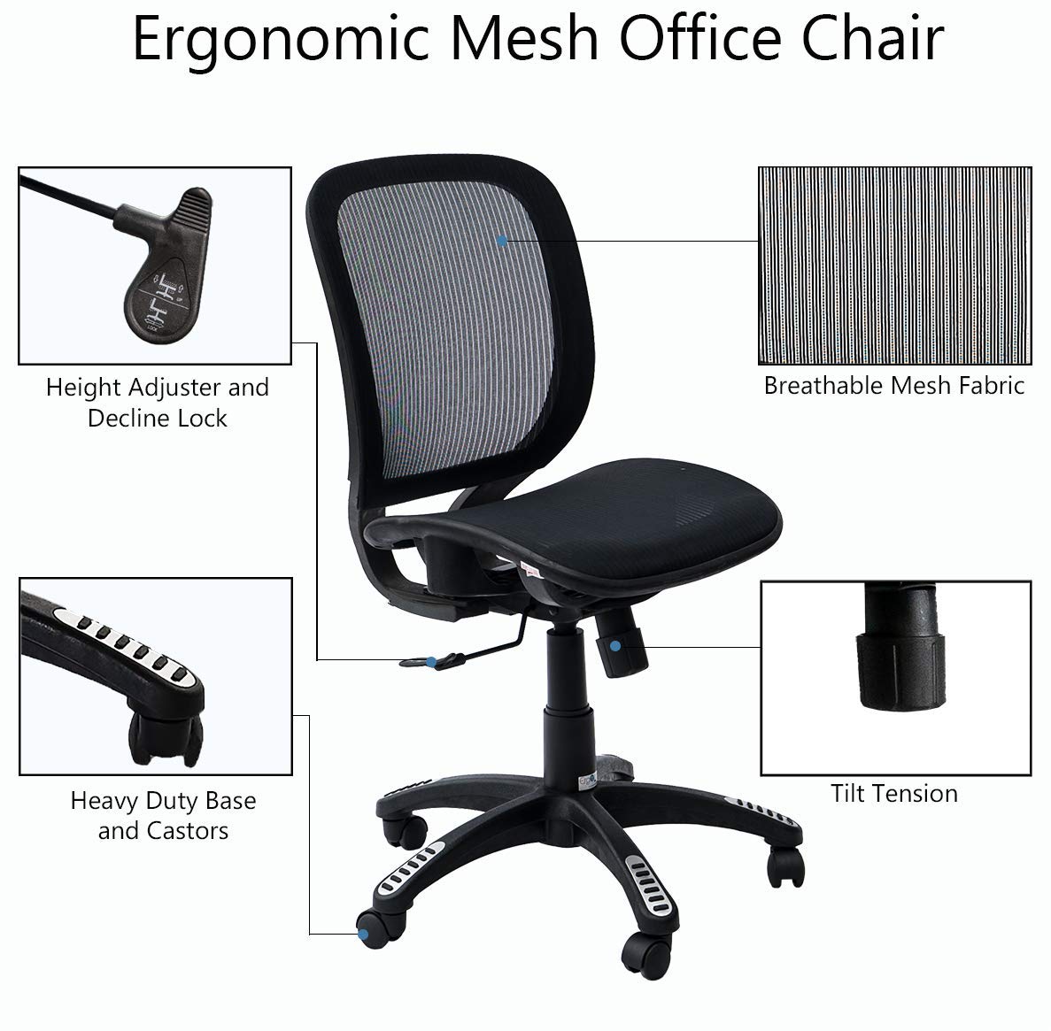 ErgoMax Ergonomic Office Chair - Fully Meshed Back, Height Adjustable (Up to 42