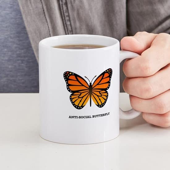 Antisocial Butterfly Ceramic Coffee Mug 11 oz (325 ml) - Funny Novelty Gift for Tea & Coffee Lovers - Perfect for Home, Office, or Gifts
